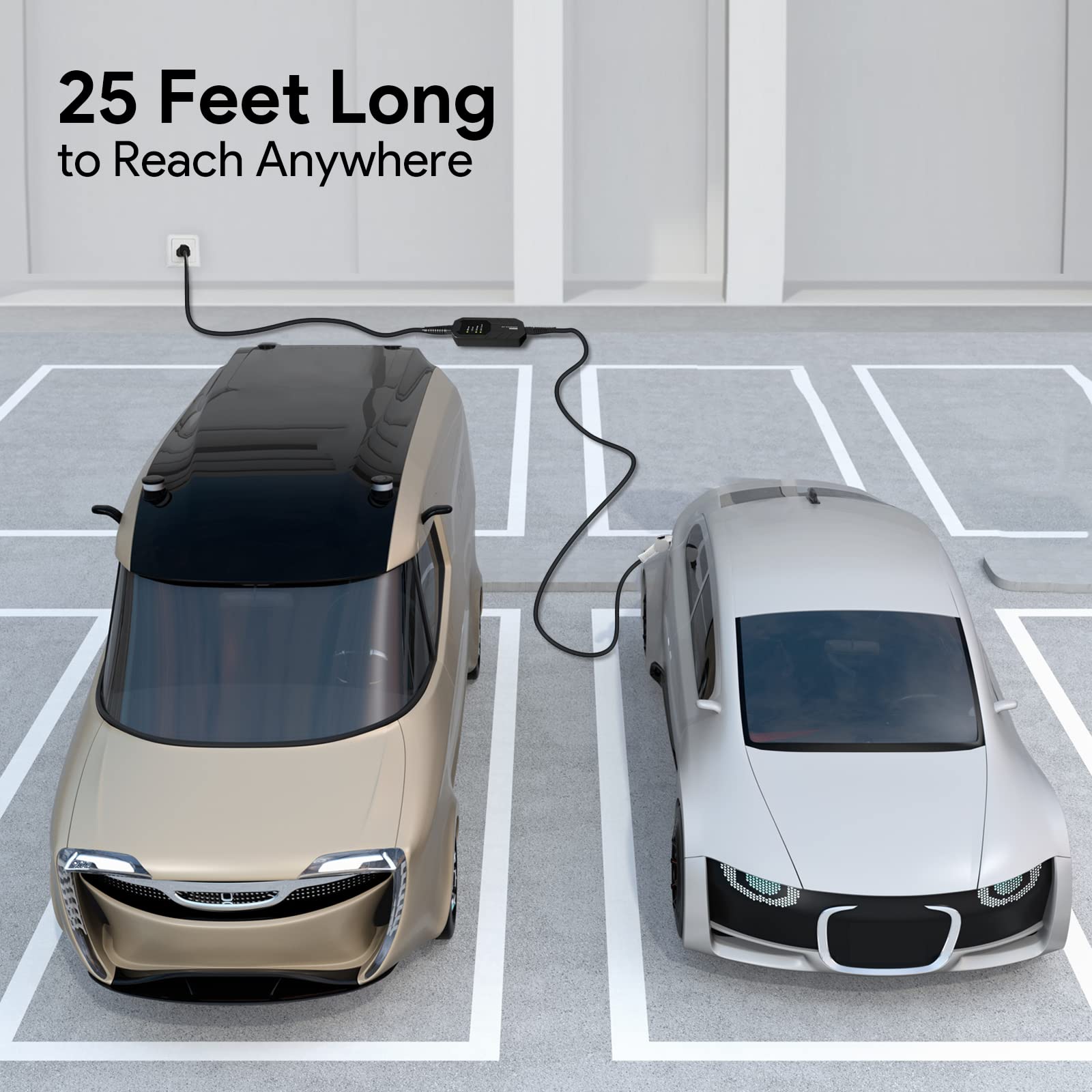 Level 1 & Level 2 EV Charger with 5 Adapters - 16A, 100-240V, 25FT Cable - Portable Electric Vehicle Charging Station for Home & Travel - Fast Charging for Tesla, Nissan, Chevy & More EVs
