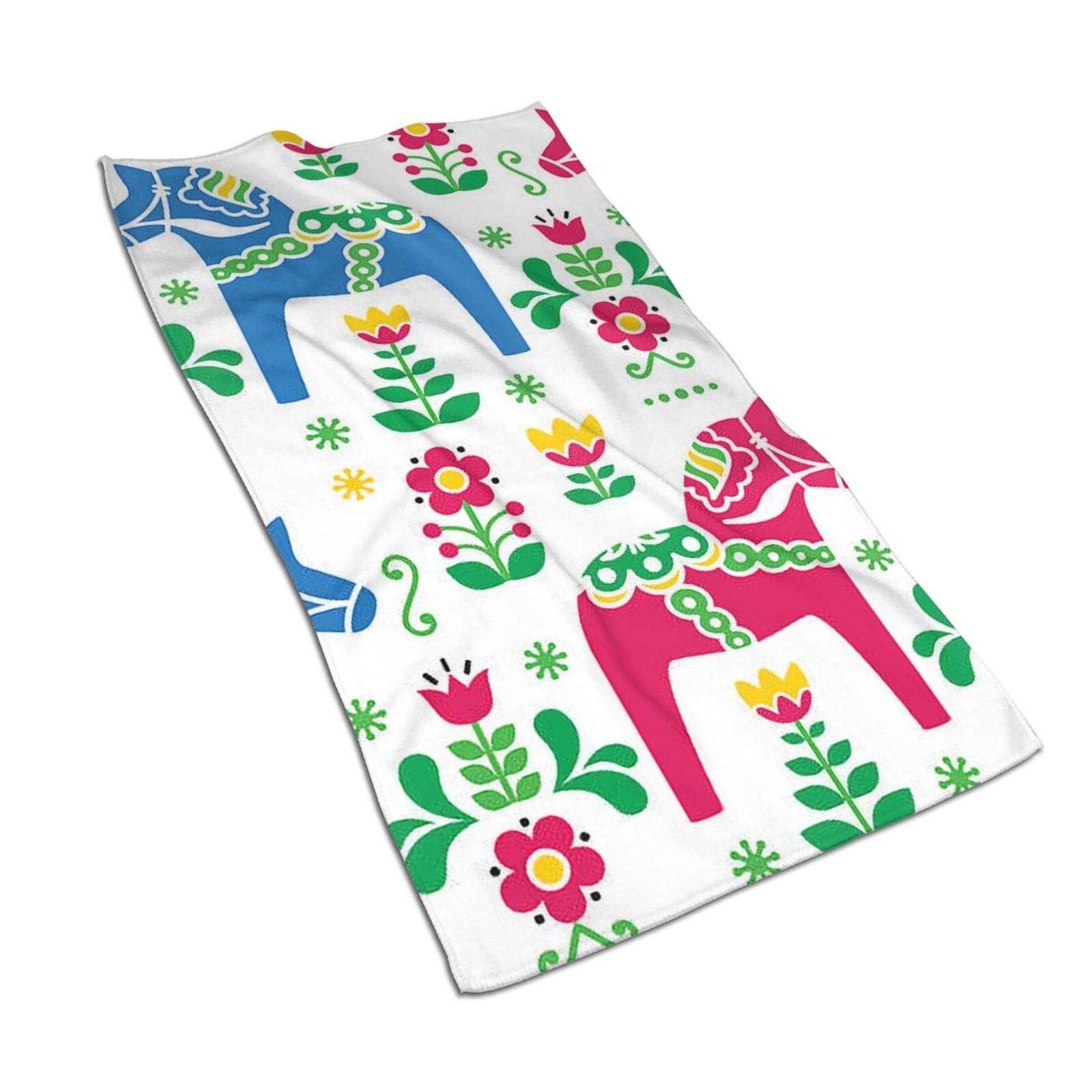 Axtuxdell Absorbent Hand Towels - 6 Pack Soft Small Towels with Scandinavian Swedish Dala Horses & Kurbits Flowers Design | Decorative Gym, Bathroom, Kitchen, Travel & Workout Towels | Perfect for Home Decor, Guest Bathrooms, Yoga Sessions & Outdoor Adventures