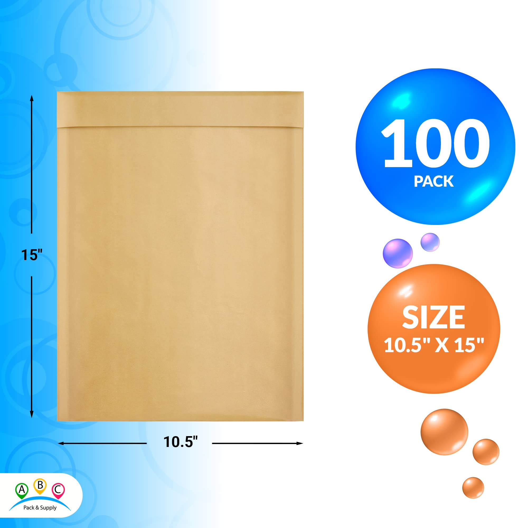 100-Pack 10.5x15 Inch Brown Kraft Bubble Mailer Envelopes | Self-Seal Padded Mailing Bags | Water-Resistant & Opaque Packaging for Jewelry, Cosmetics, Small Business Shipping & Ecommerce Orders