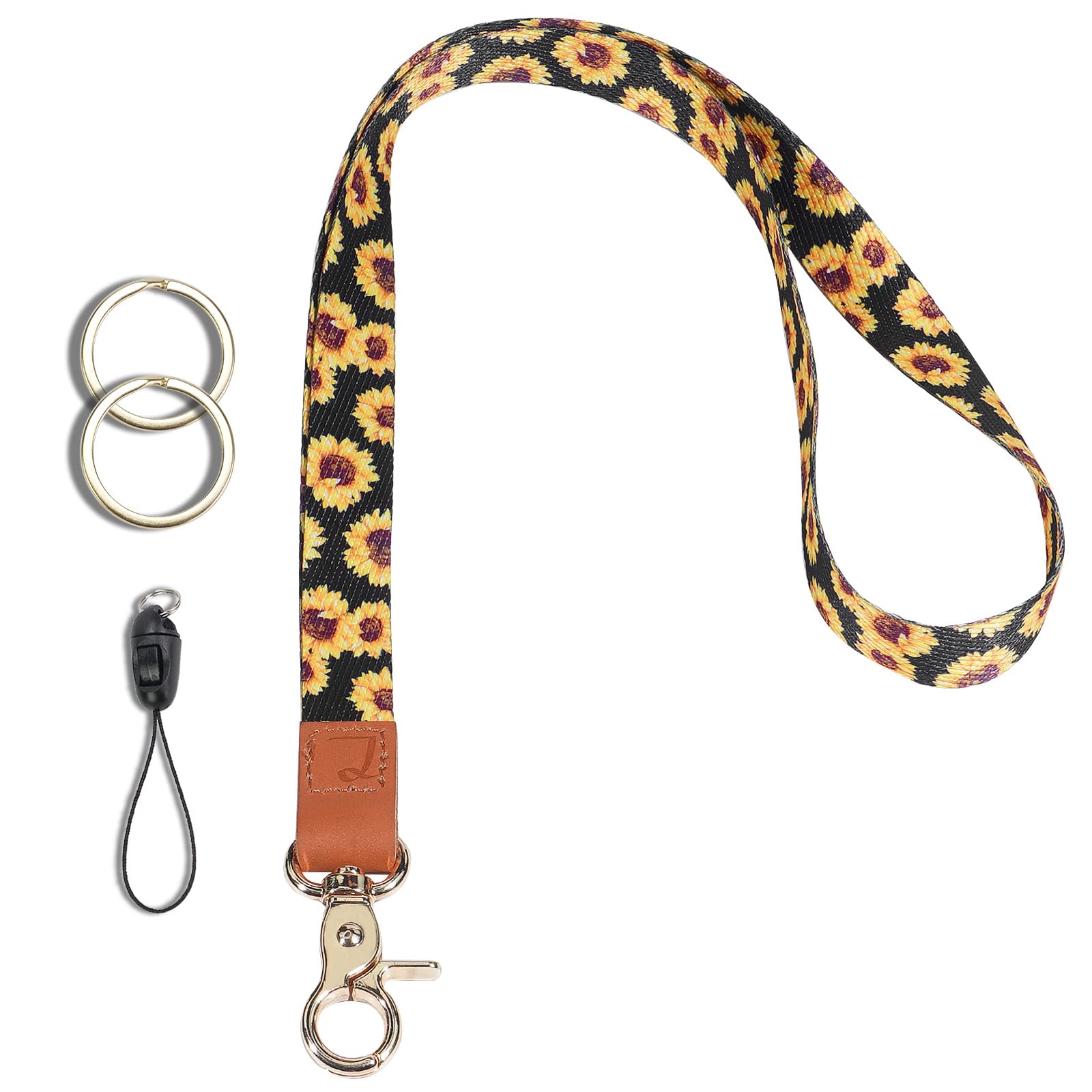 JOYEUX Lanyard Wallet for ID Badges & Keys - Black Sunflower Design for Work & School