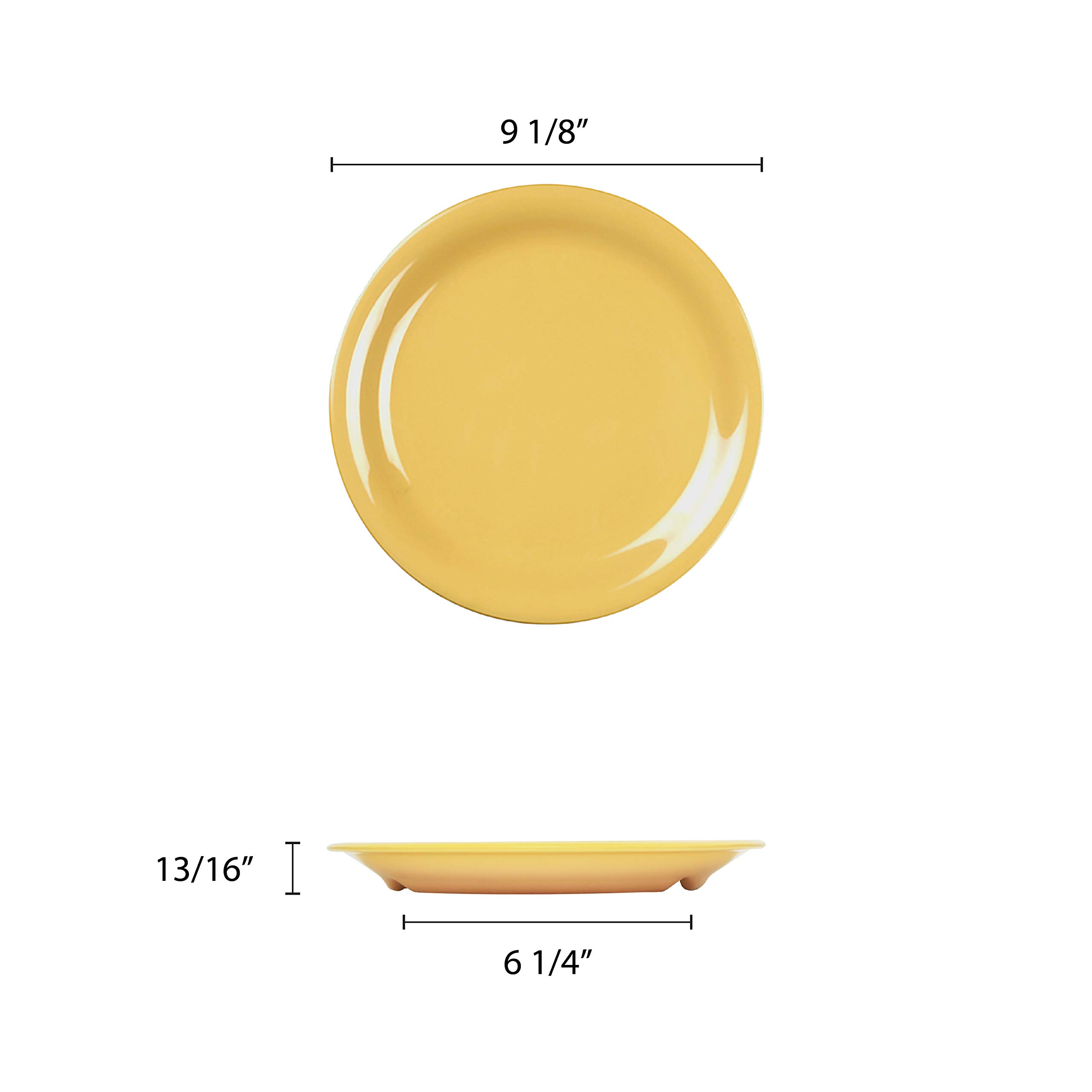 Premium 9-Inch Yellow Melamine Dinner Plates - Set of 12, Narrow Rim Round Plates for Restaurants, Picnics & Outdoor Dining | Durable & Lightweight Dishware