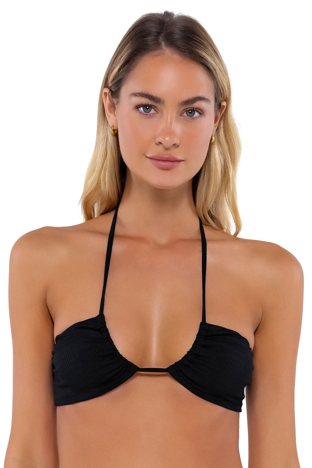 B Swim Black Baja Rib Sasha Bikini Top - Sexy Halter Bikini Top for Women, Perfect for Beach, Pool, and Summer Vacations