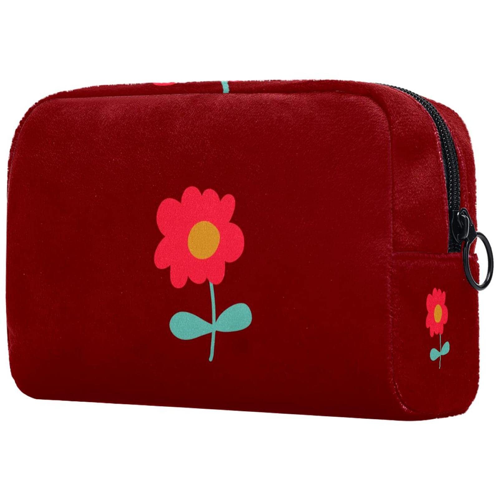 Cute Cartoon Flower Dark Red Cosmetic Bag for Women - Large Travel Toiletry Organizer | Perfect for Makeup Storage, Travel Essentials & Gift Ideas