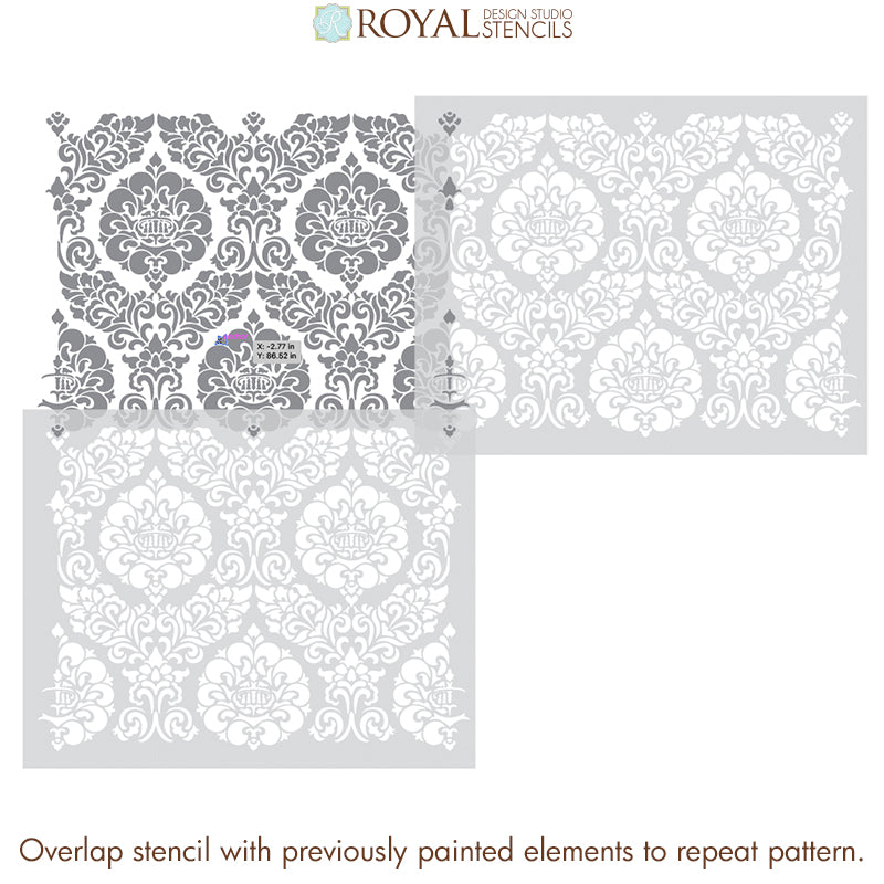 Constance Damask Wall Stencil - Reusable DIY Painting Template for Home Decor, Wall Art, and Furniture Makeover | Perfect for Bedrooms, Living Rooms, and Accent Walls