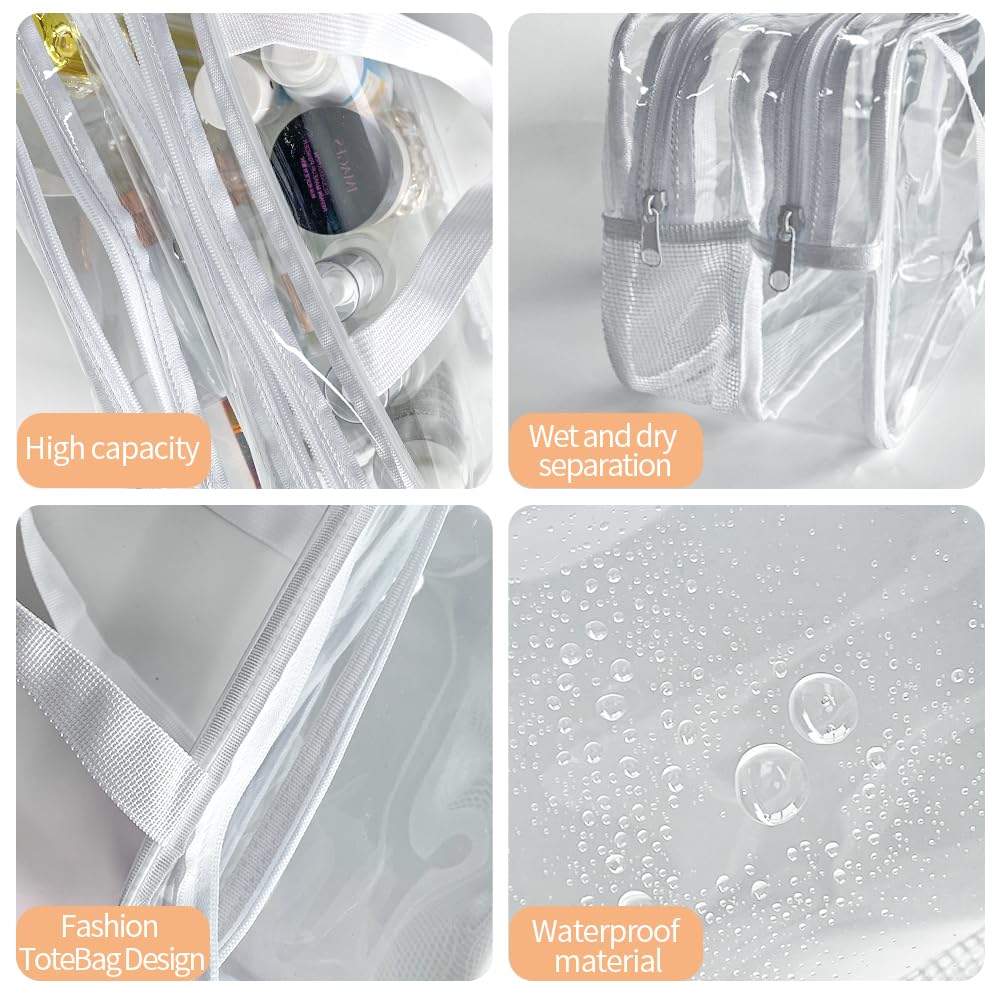 ONEART Clear PVC Makeup Bag for Women - Waterproof Cosmetic Organizer, Travel Toiletry Storage Case, Transparent Beauty Wash Bag (White) - Perfect for Travel, Gym, and Daily Beauty Essentials