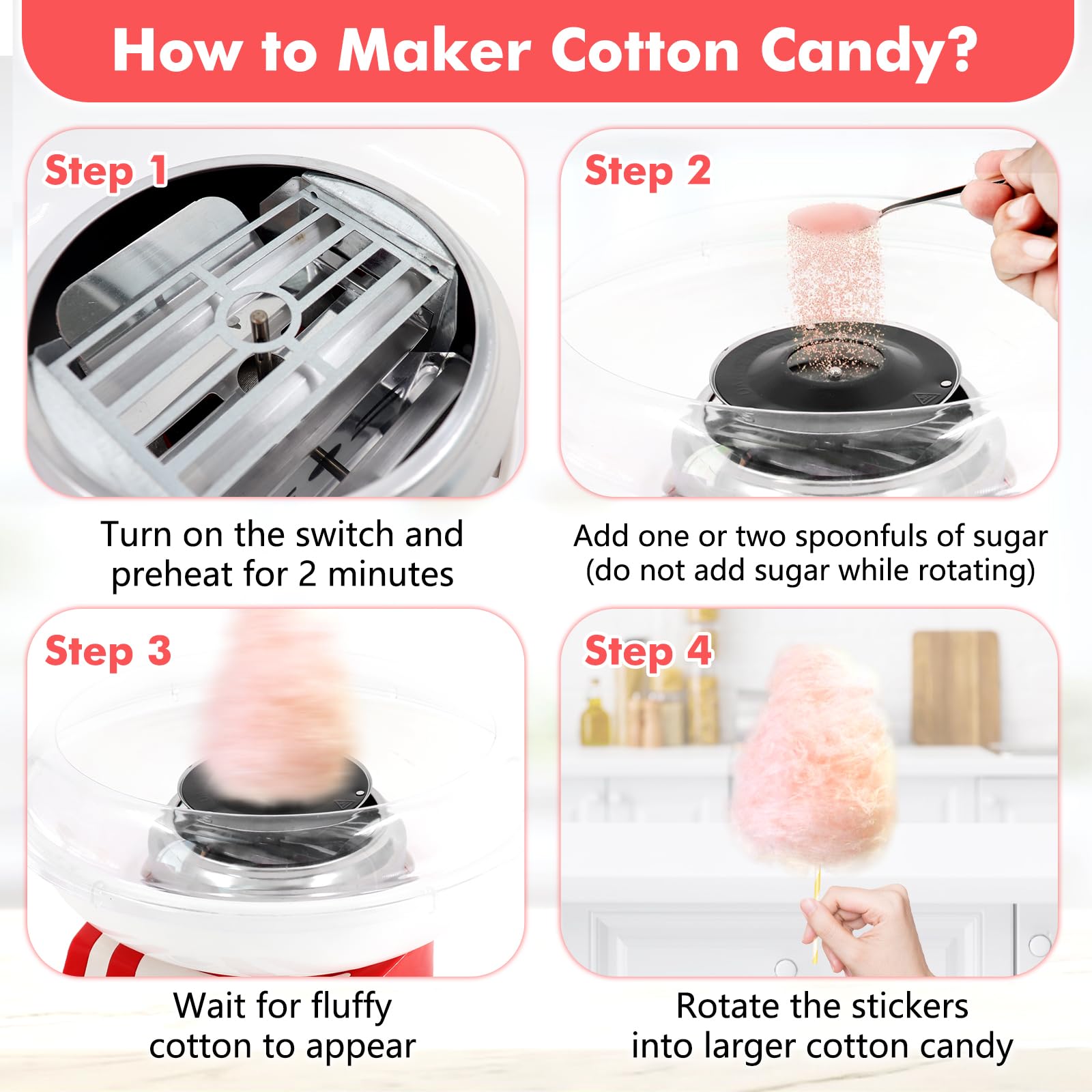 Kids Cotton Candy Maker Machine for Home & Parties - Birthday Christmas Gift