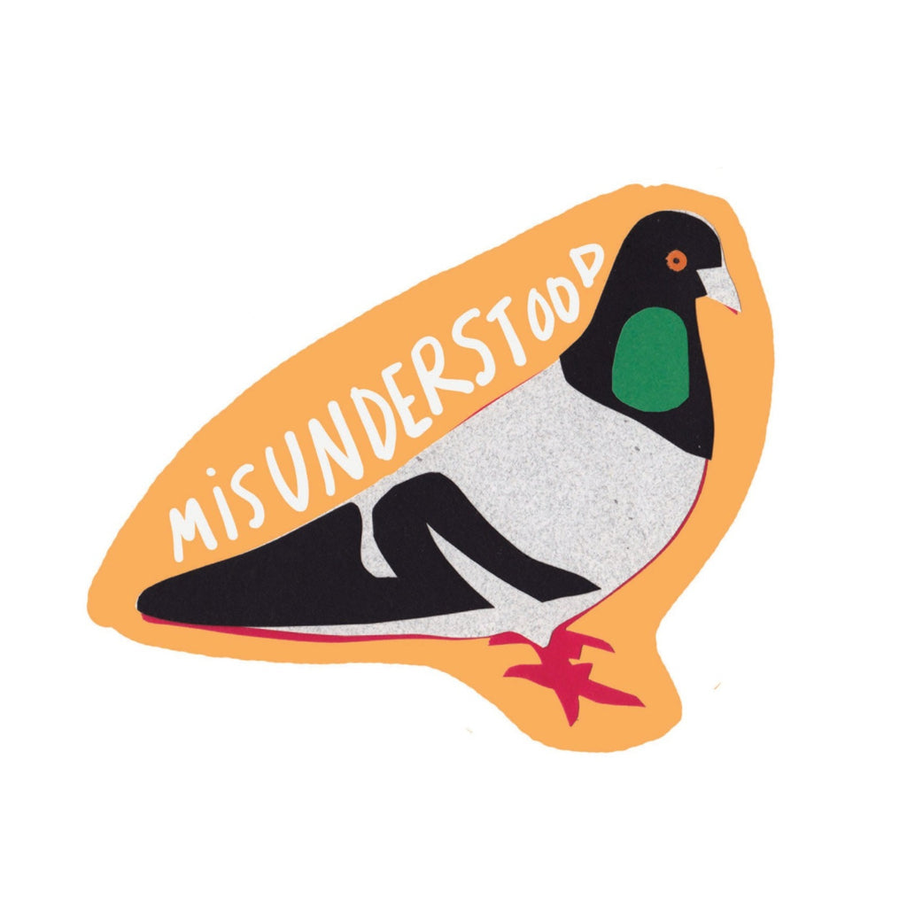 Misunderstood Pigeon Sticker - Unique La Familia Green Vinyl Decal for Laptops, Water Bottles & DIY Crafts - Fun Urban Street Art Style Decoration