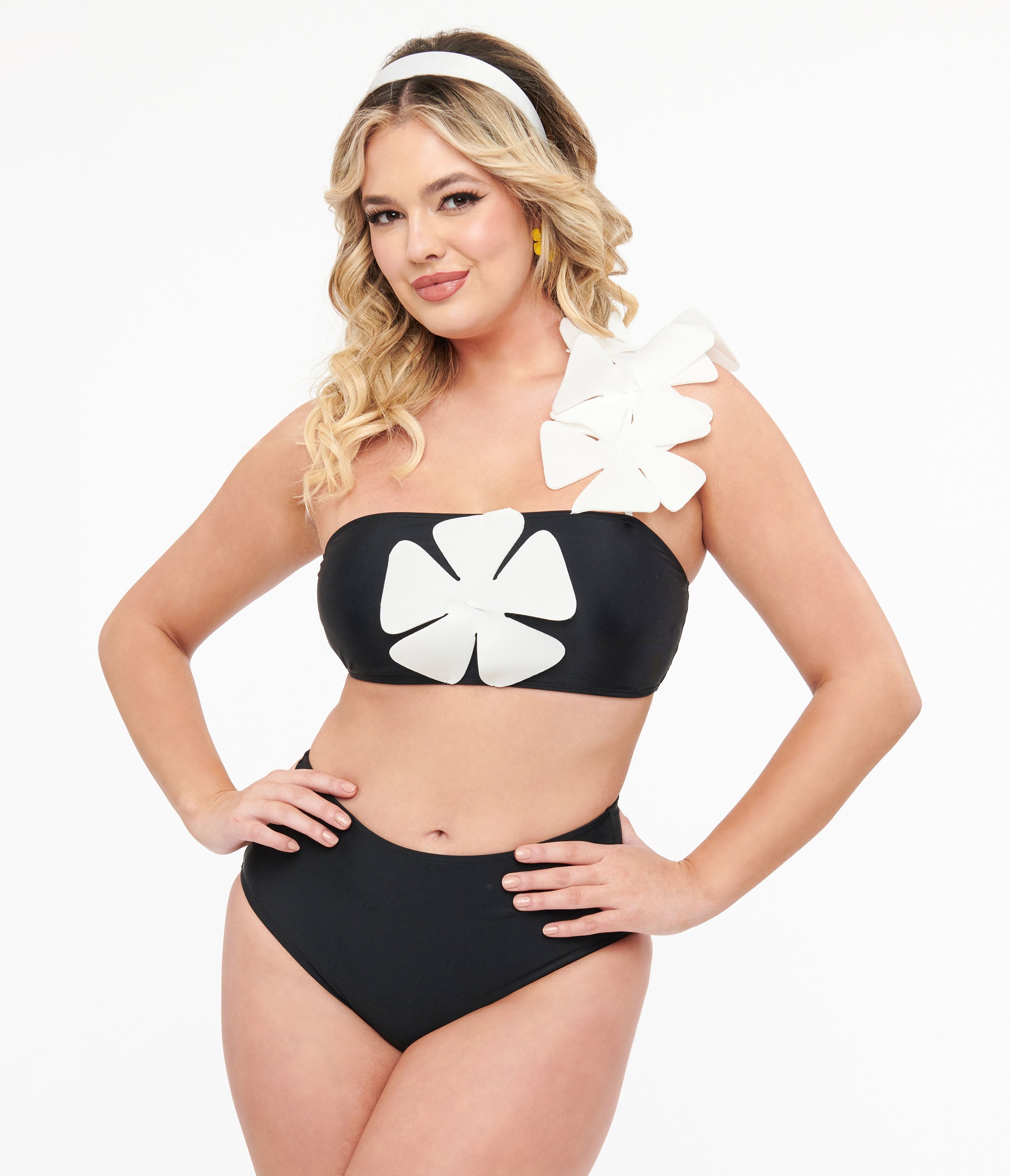Black & White One Shoulder Floral Two Piece Swimwear Set - Sexy Bikini for Beach Vacation & Pool Party