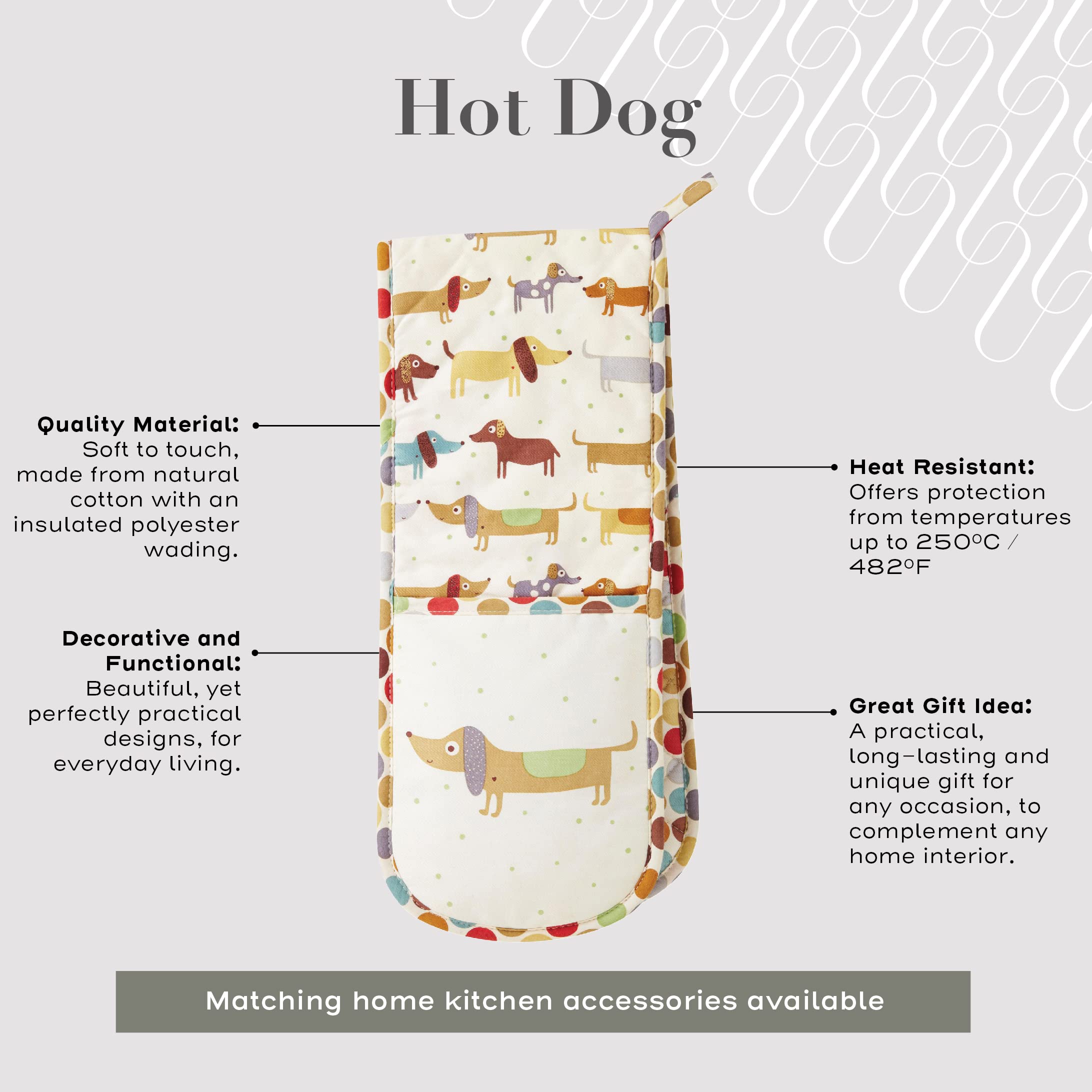 Ulster Weavers Double Oven Glove - Heat Resistant Kitchen Mittens, 100% Cotton & Polyester, Machine Washable - Perfect for Cooking, Baking, Serving Hot Dishes - Cute Animal Theme Hot Dog Design for BBQ, Baking, and Holiday Cooking