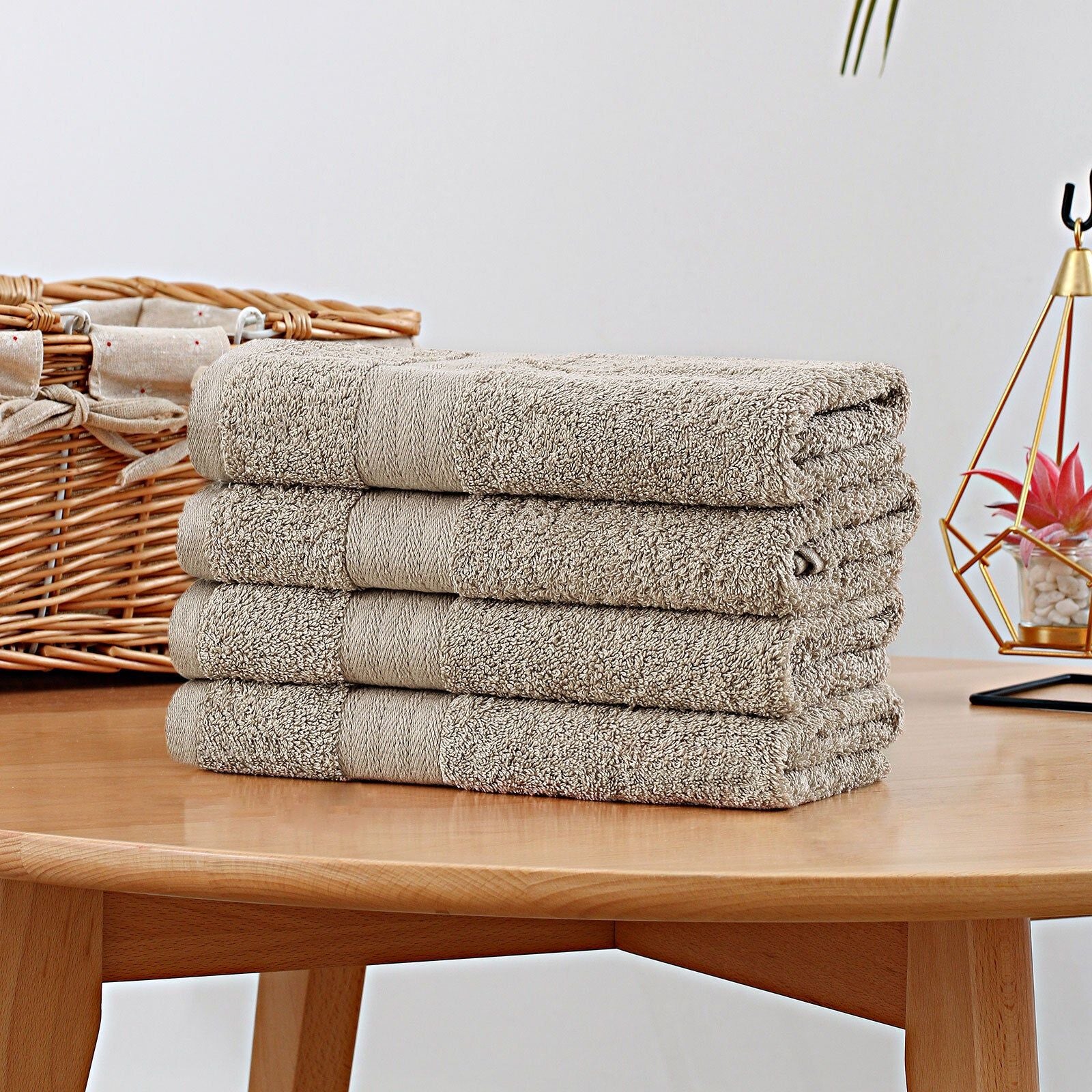 Linenland 4-Piece Cotton Bath Towel Set - Soft & Absorbent Hand Towels for Bathroom, Spa & Gym - Sandstone Color