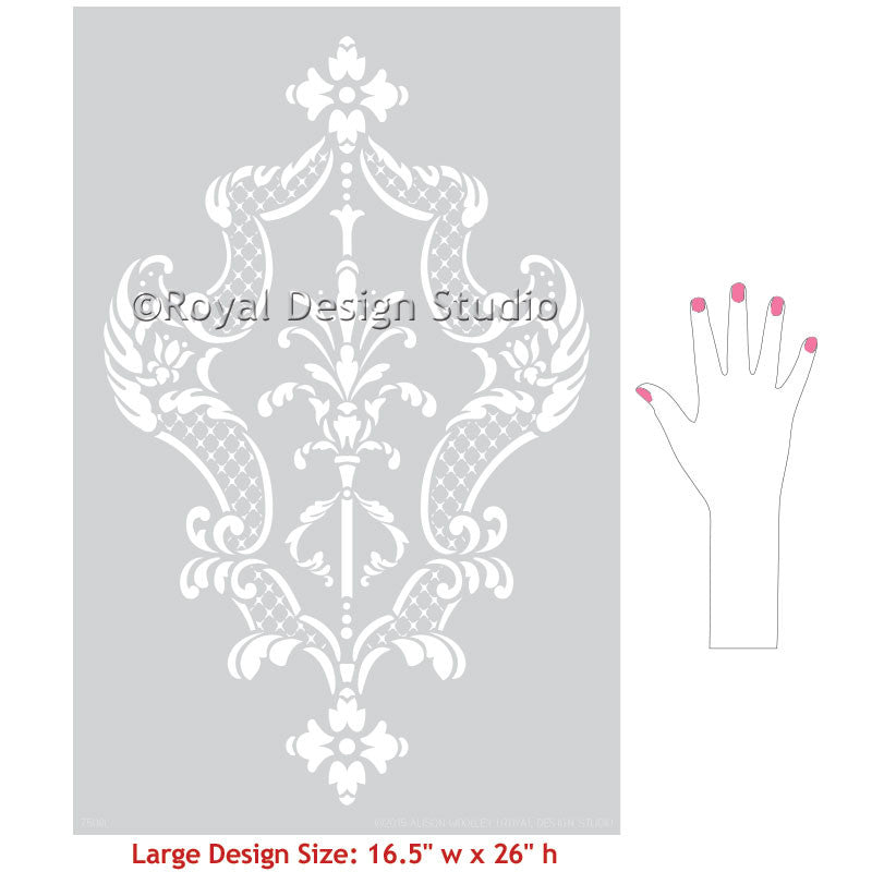 Villa Alison Woolley Damask Wall Stencil - Reusable DIY Painting Template for Home Decor, Accent Walls, and Furniture - Perfect for Bedrooms, Living Rooms, and Craft Projects
