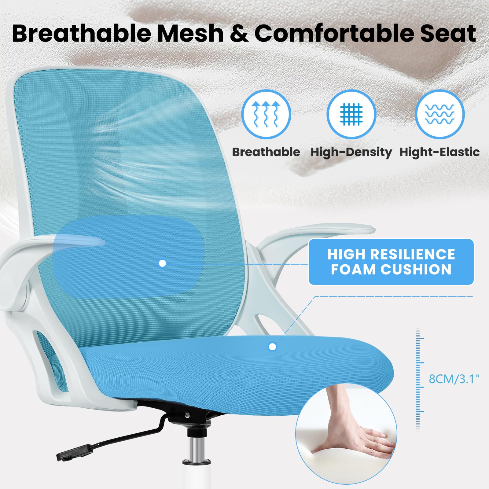 Razzor Ergonomic Drafting Chair - Adjustable Height Office Stool with Lumbar Support, Flip-Up Armrests & Footrest Ring - Blue - Perfect for Architects, Designers & Standing Desk Workstations