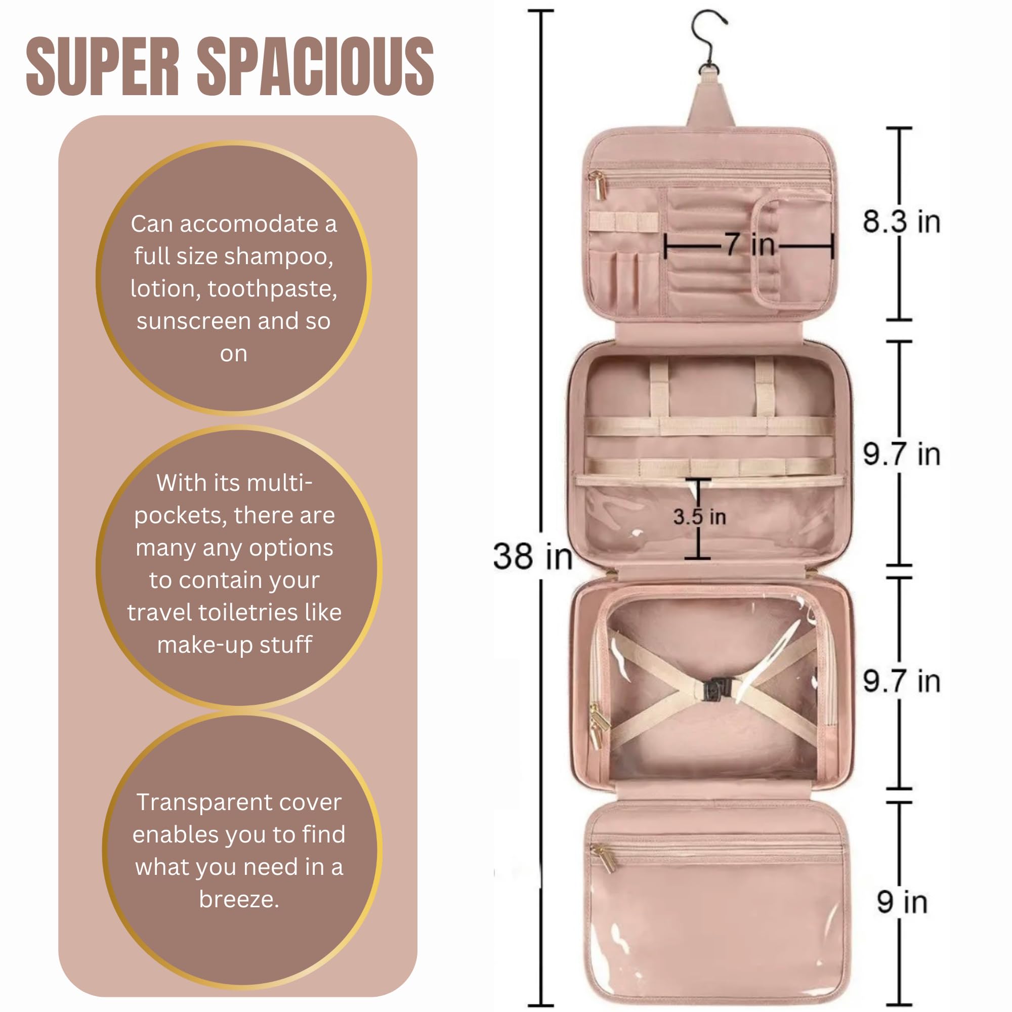 Hanging Toiletry Bag for Women & Men - Waterproof Cosmetic Travel Bag with Multiple Pockets - Perfect for Cruise Ships, Camping, Gym & Business Trips - Essential Toiletries Organizer for Travel Accessories