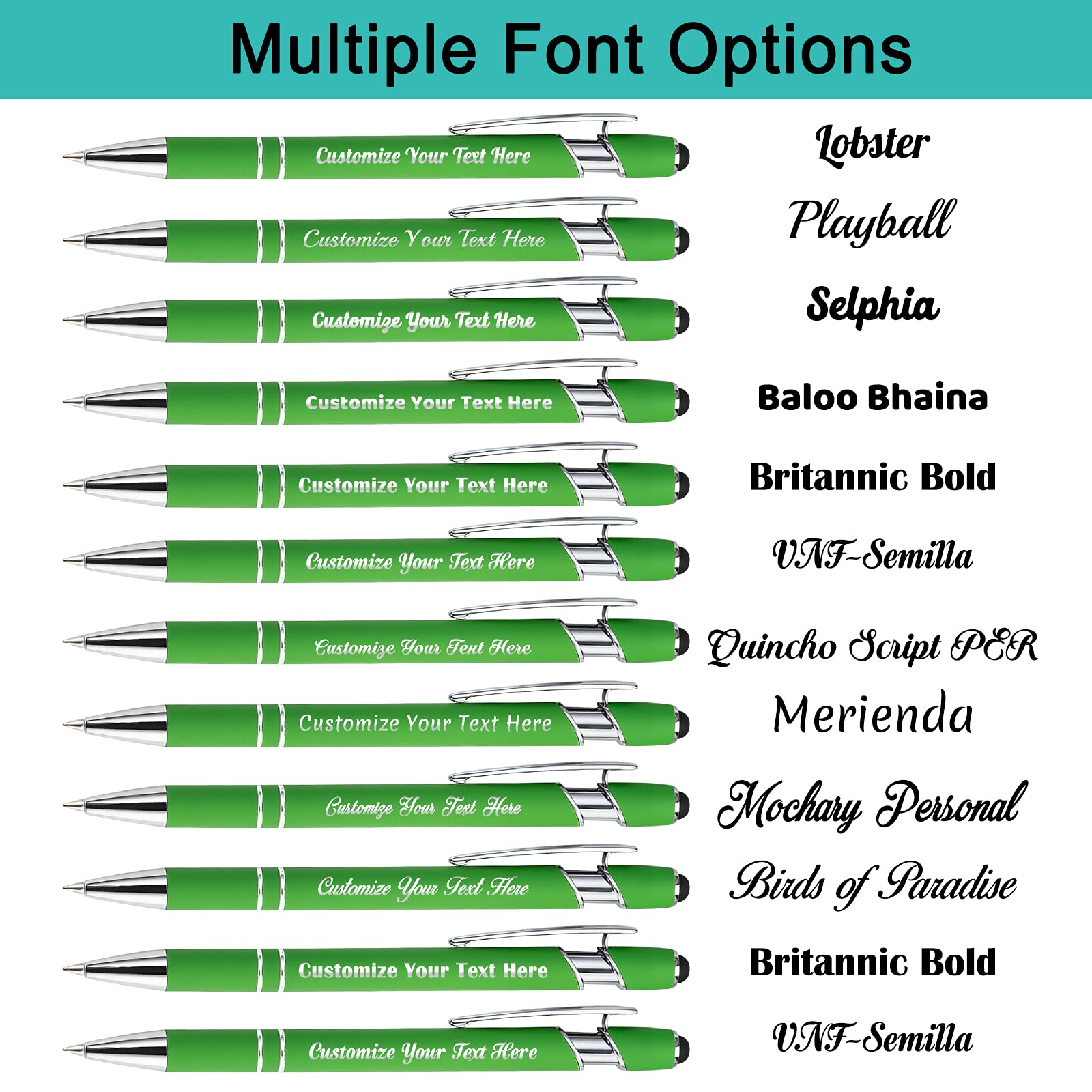 216 Bulk Personalized Pens with Stylus - Custom Engraved Metal Pens for Graduation, Birthday, Boss & Teacher Gifts - Soft Touch, Name/Logo/Message Engraving (Light Green) - Perfect for Office, School & Corporate Events