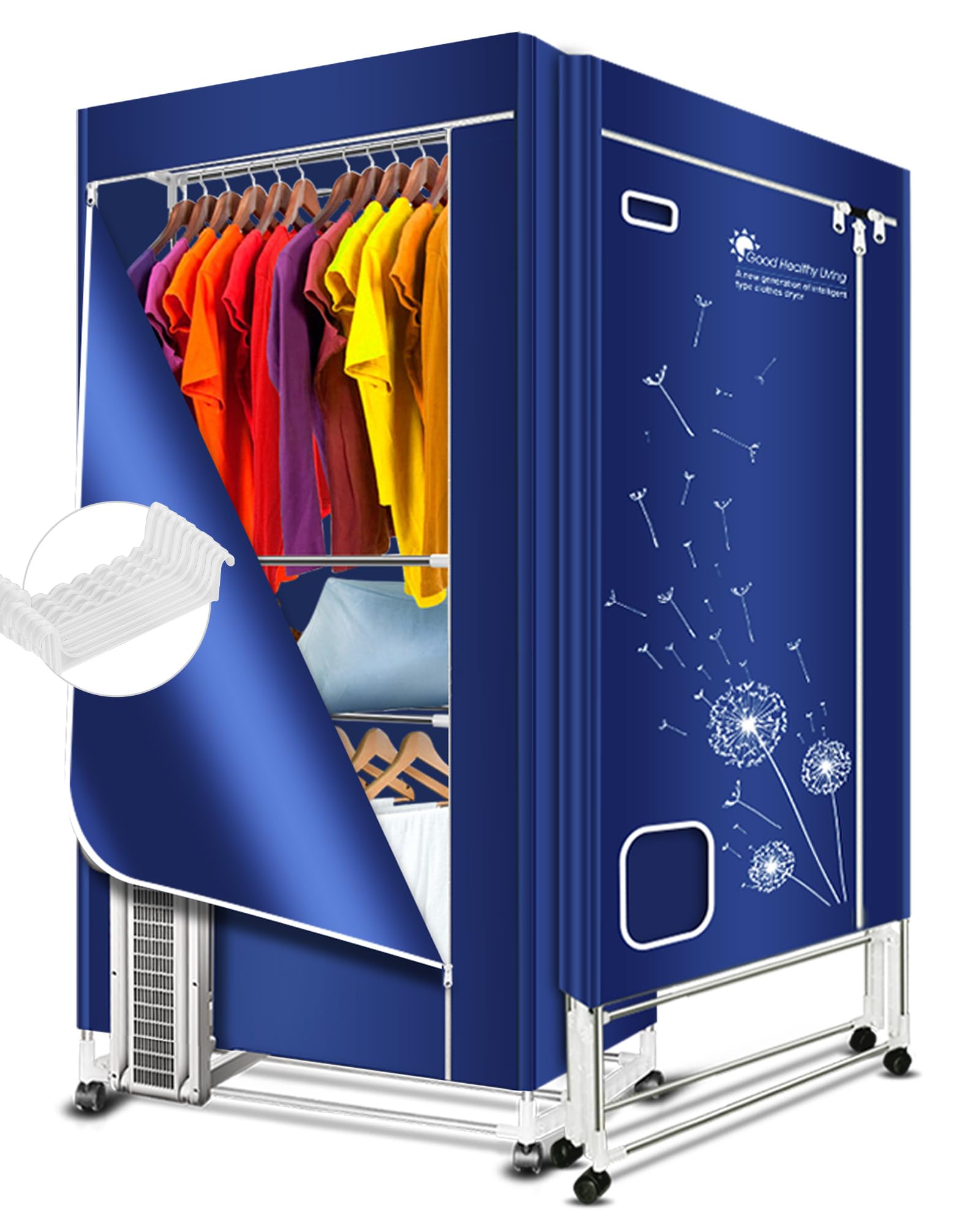 Portable Clothes Dryer 1600W 110V - 3 Tier Foldable Drying Rack with Anion Function, 35 lbs Capacity, Energy Efficient - Ideal for Apartments, Dorms, RV Travel & Small Spaces (Blue)