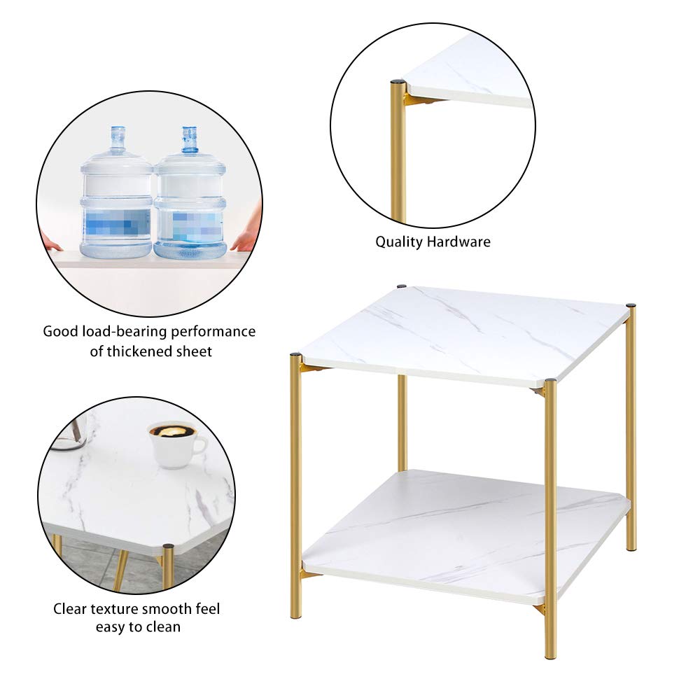 Modern Square Coffee Table with Two-Tier Marble Design - 4HOMART Stylish End Table for Living Room, Bedroom & Office - Perfect for Snacks, Books & Home Decor