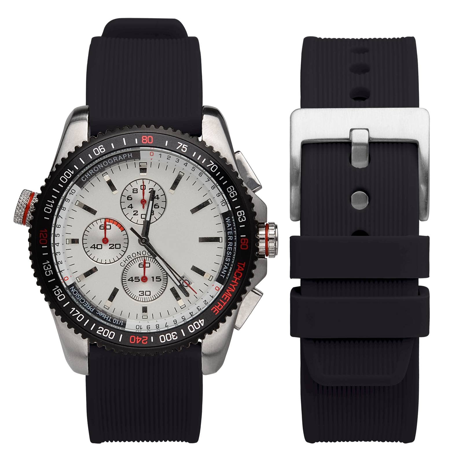 WOCCI 18mm Striped Silicone Watch Band Replacement Strap with Brushed Silver Buckle - Black - Durable & Comfortable Wristband for Apple Watch, Samsung Galaxy Watch, Fitbit - Perfect for Workouts, Running & Everyday Wear