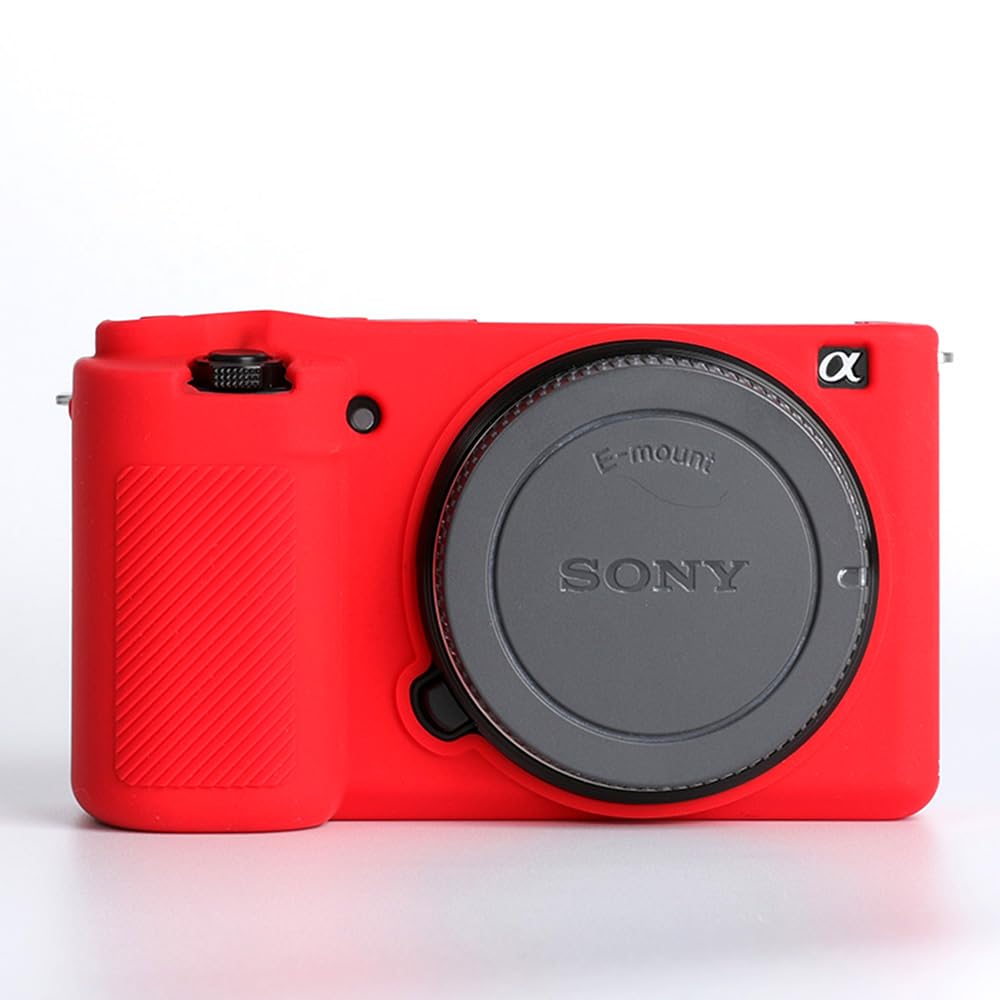 Pocoukate Soft Silicone Slim Fit Camera Case Cover for Sony ZV-E10/ZV-E10L - Red Vlog Style Protection with Screen Protector | Perfect for Travel, Outdoor Shooting & Daily Camera Care