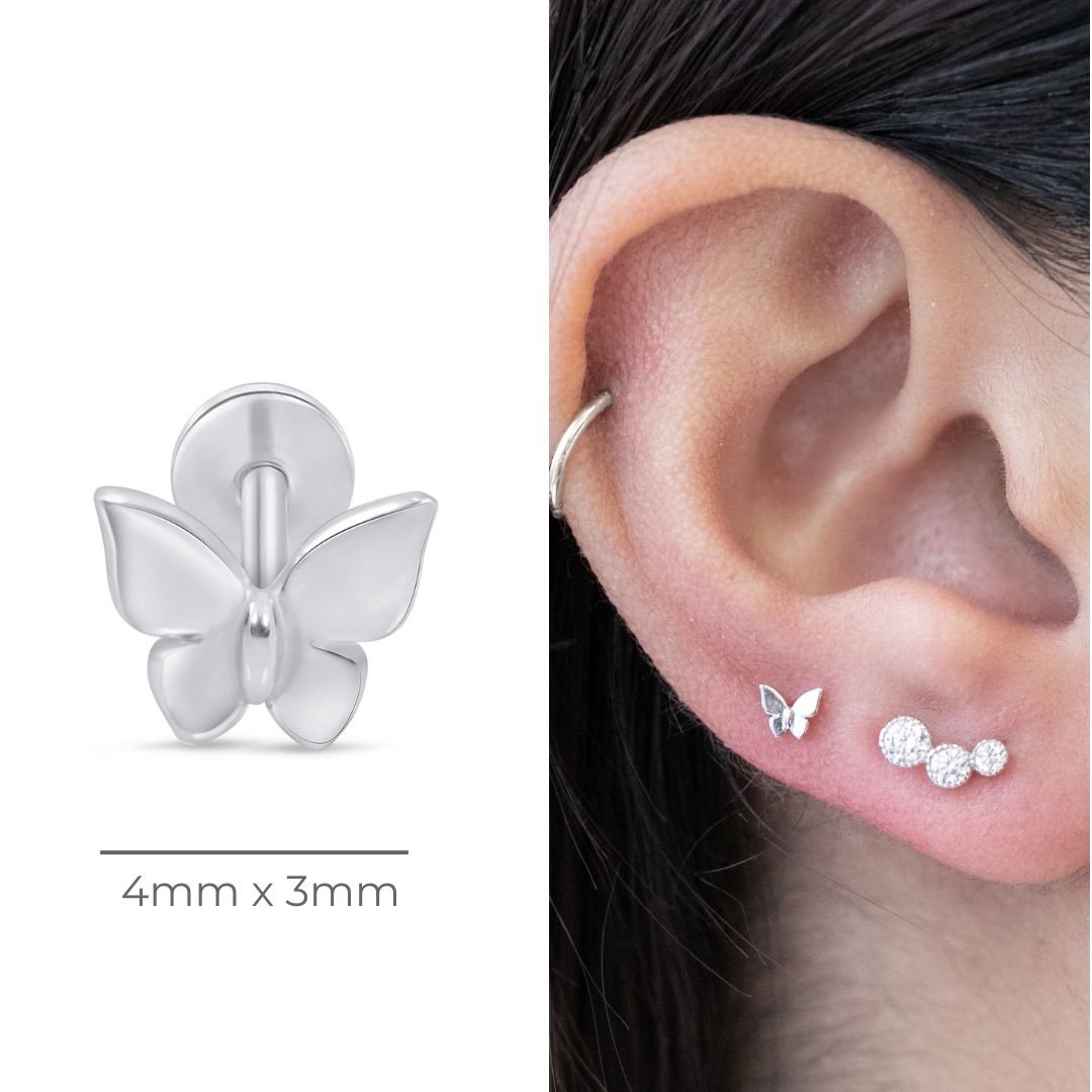 14k White Gold Butterfly Flat Back Stud Earrings - Hypoallergenic & Dainty Jewelry for Women, Perfect for Everyday Wear & Special Occasions