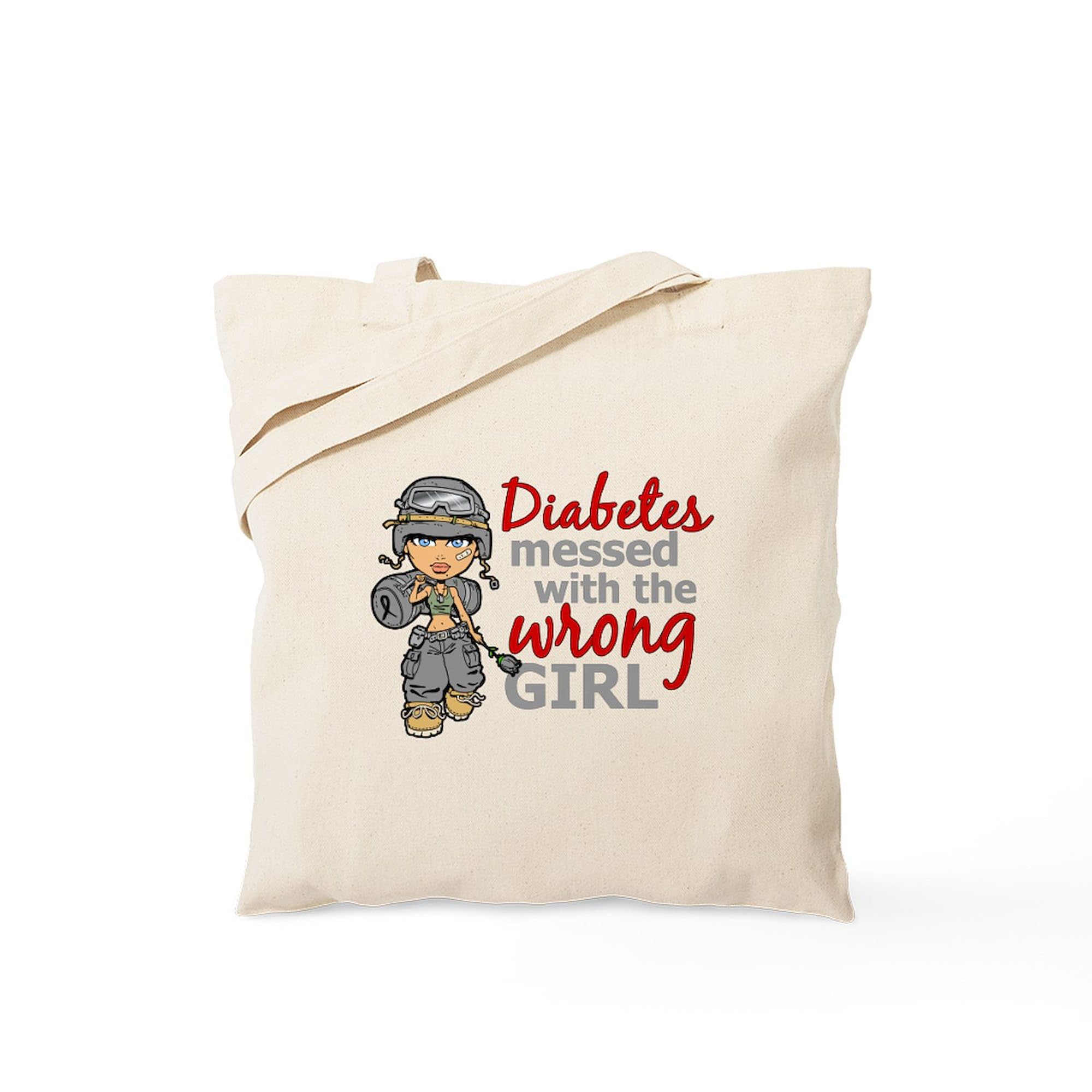 Combat Girl Diabetes Tote Bag - Natural Canvas Reusable Shopping Bag for Women | Eco-Friendly Grocery Tote for Diabetes Awareness, Daily Use & Charity Events