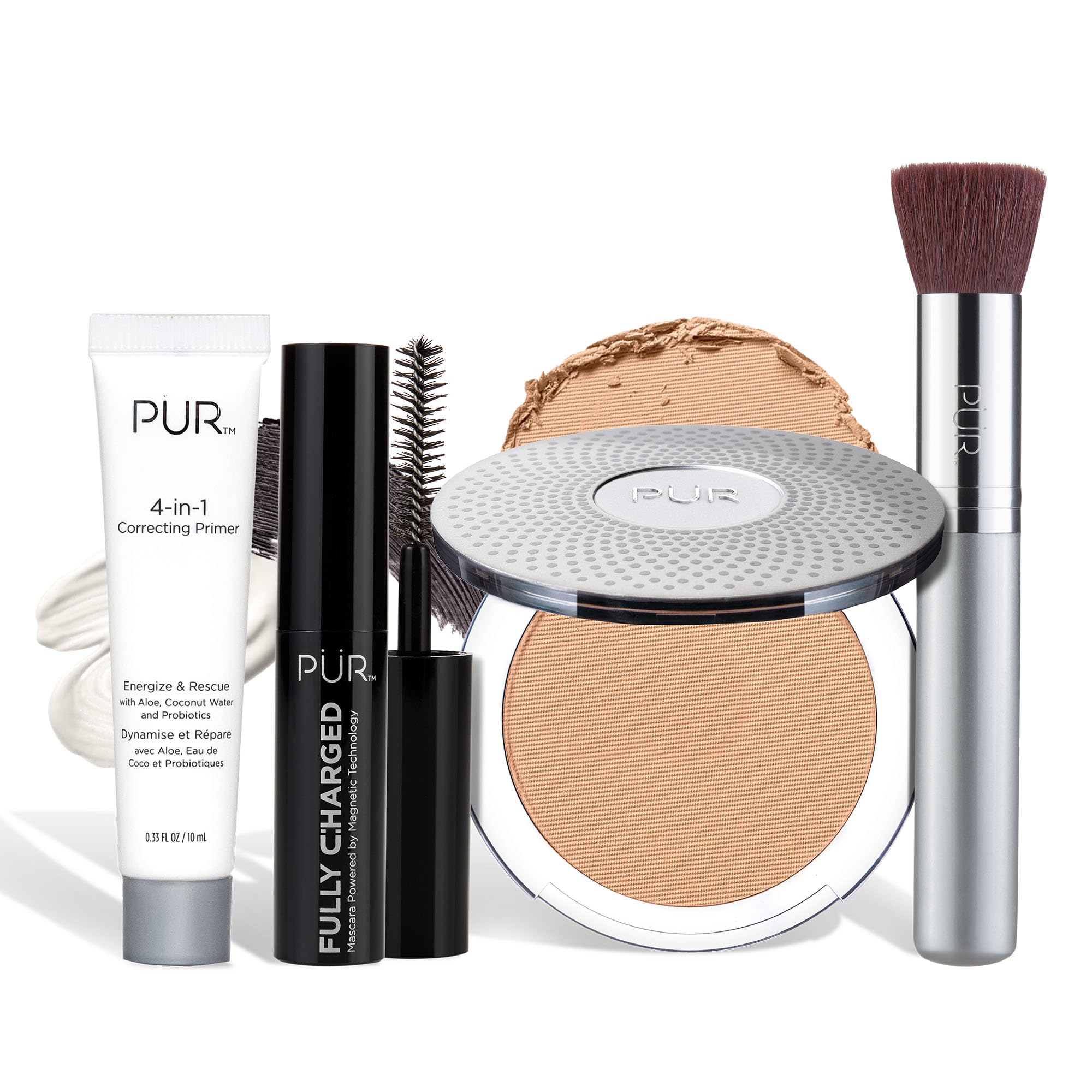 PÜR Multitasking Essentials Best Sellers Kit - 4-in-1 Makeup Set for Flawless Skin | Foundation, Concealer, Primer & Highlighter | Perfect for Daily Use, Special Occasions & Travel