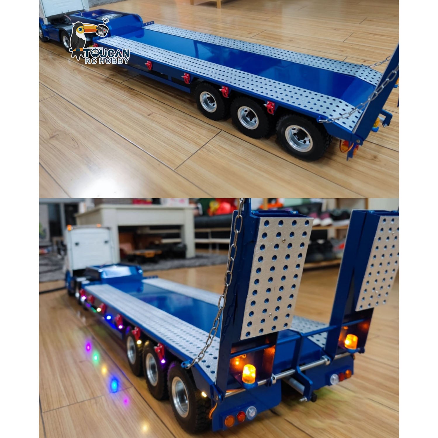 1/14 Scale 3 Axles Metal RC Trailer with Electric Tailboard - Compatible with RC Tractor, Radio Controlled Trucks & Electric Cars - Perfect for Off-Road Hauling & Construction Simulation