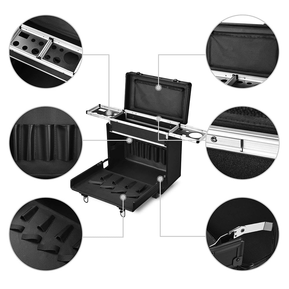 Professional Rolling Hair Stylist Case with Appliance Holder - Portable Barber Organizer for Salon & Travel - Perfect for Hairstylists, Barbers & Mobile Beauty Professionals