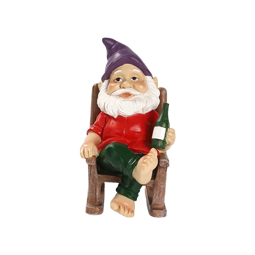 Resin Garden Gnome Statue - Indoor/Outdoor Dwarf Sitting in Rocking Chair Miniature Sculpture | Perfect for Lawn, Patio Decor & Gift Ideas
