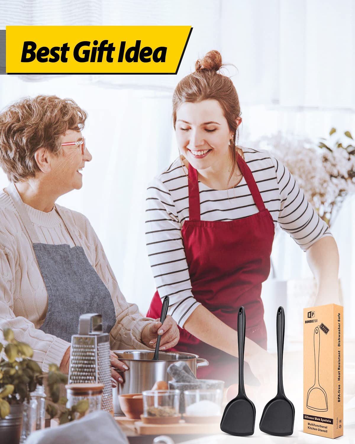 2-Pack Silicone Wok Spatula Set - Non-Stick, Heat Resistant to 450°F, Dishwasher Safe Cooking Utensils for Stir-Fry, Sauteing, Baking - Seamless Design & Easy Clean (Black) - Perfect for Asian Cuisine & Everyday Cooking
