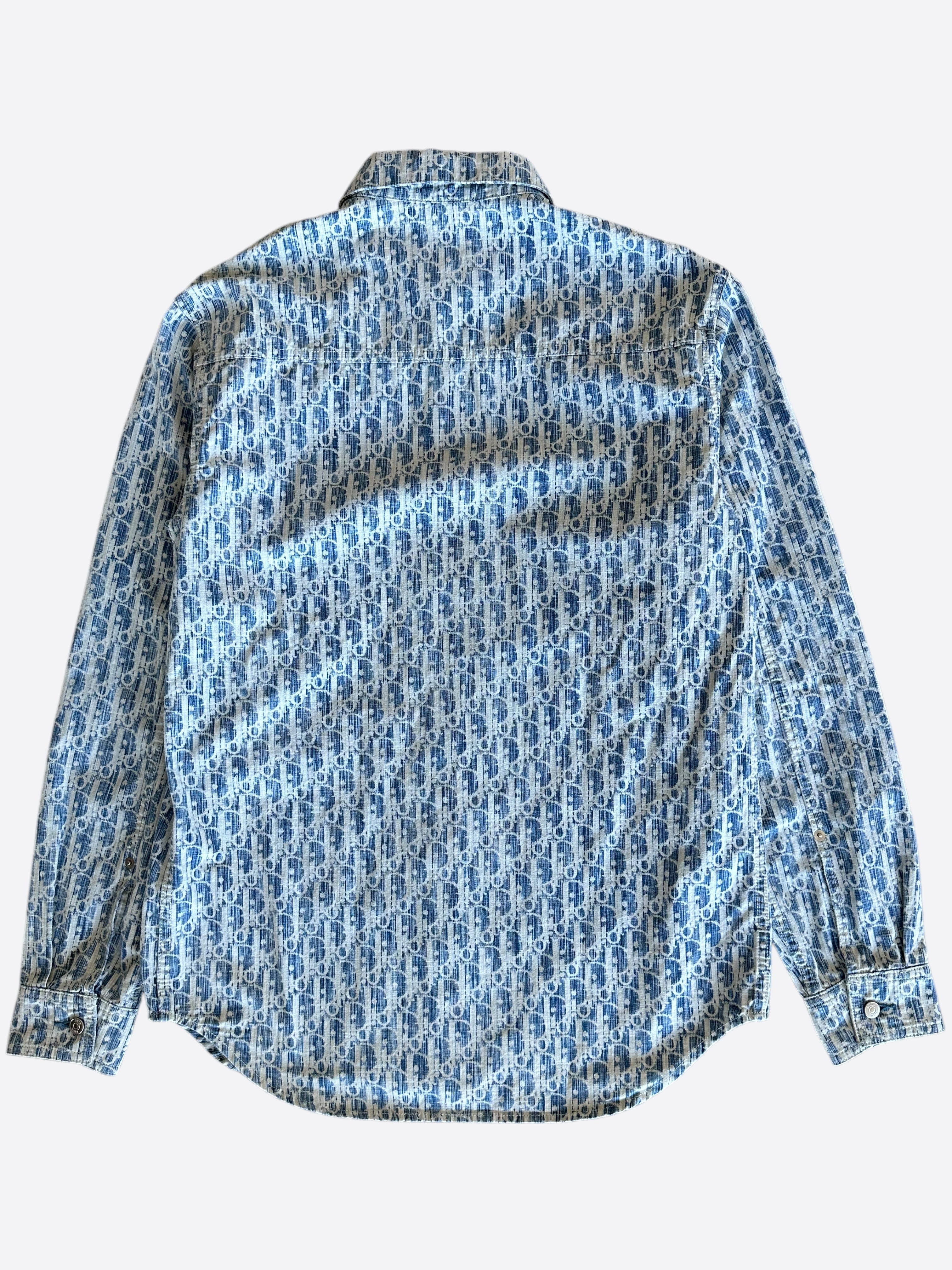 Dior Blue & White Oblique Denim Button Up Shirt for Men | Casual & Stylish Cotton Shirt | Perfect for Office, Date Night & Weekend Outings