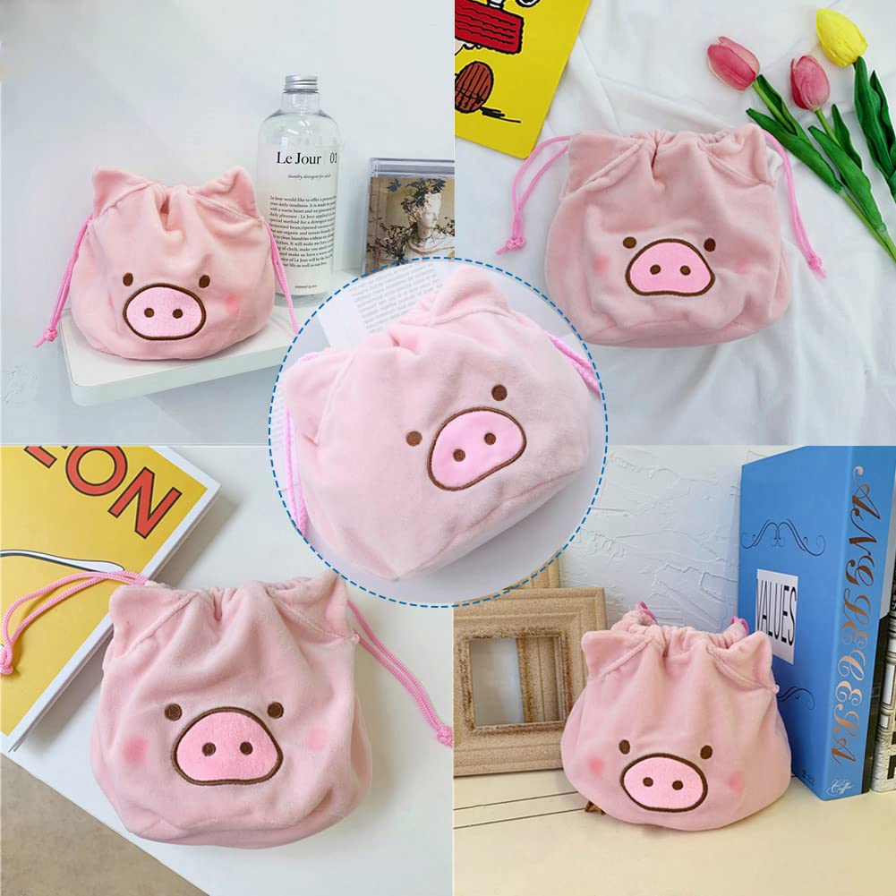 AKOAK 1 Pack Cute Fluffy Piglet Makeup Pouch | Drawstring Cosmetic Bag | Portable Travel Toiletry Organizer for Women | Perfect for Gym, Vacation & Daily Essentials Storage