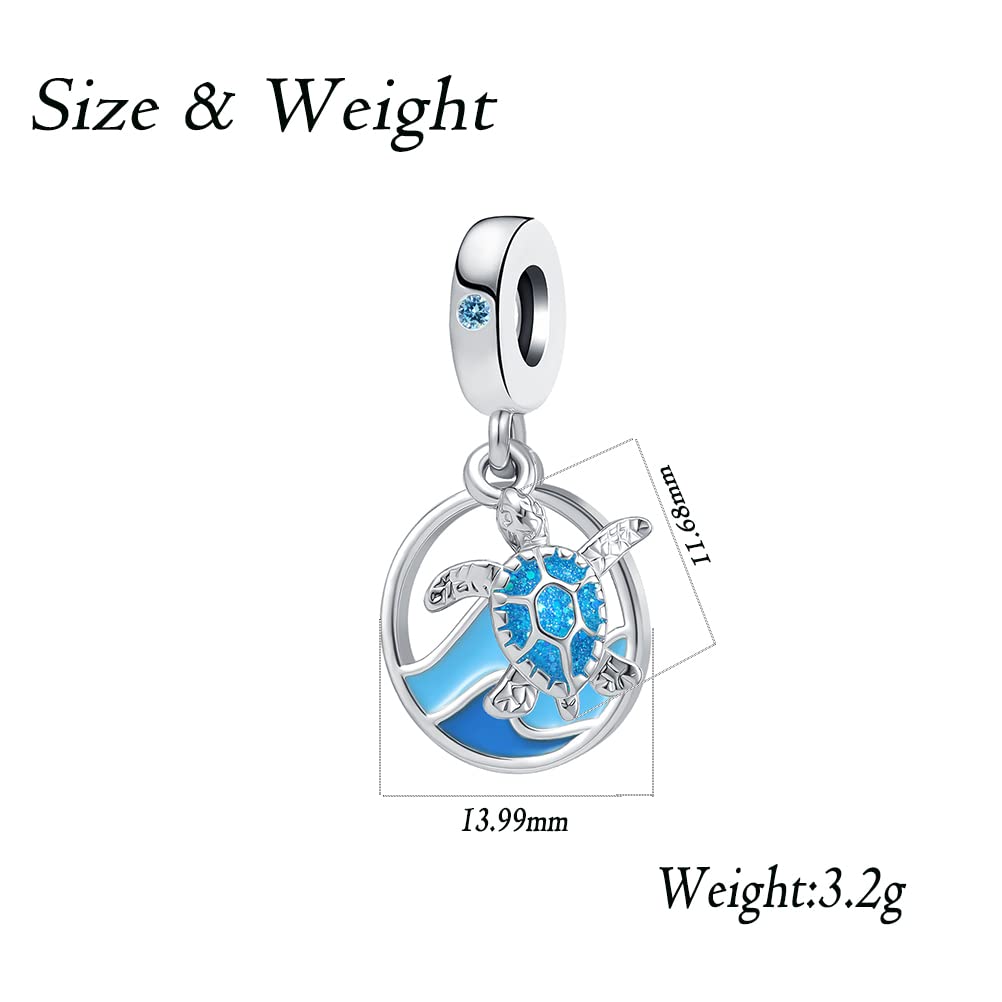 Blue Sea Turtle Charm Bead for Pandora Bracelets - Dangle Jewelry Gift for Women, Girlfriend, Mom, Sister, Wife - Perfect for Beach Party, Birthday & Anniversary Gifts