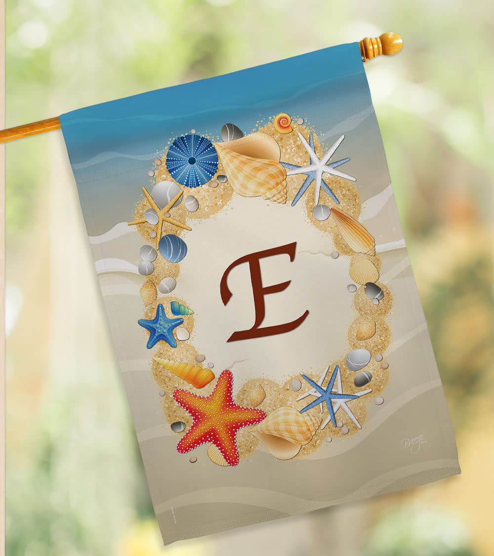 Summer E Initial Coastal Beach Flag Set - 28x40in w/Pole for Outdoor Decor