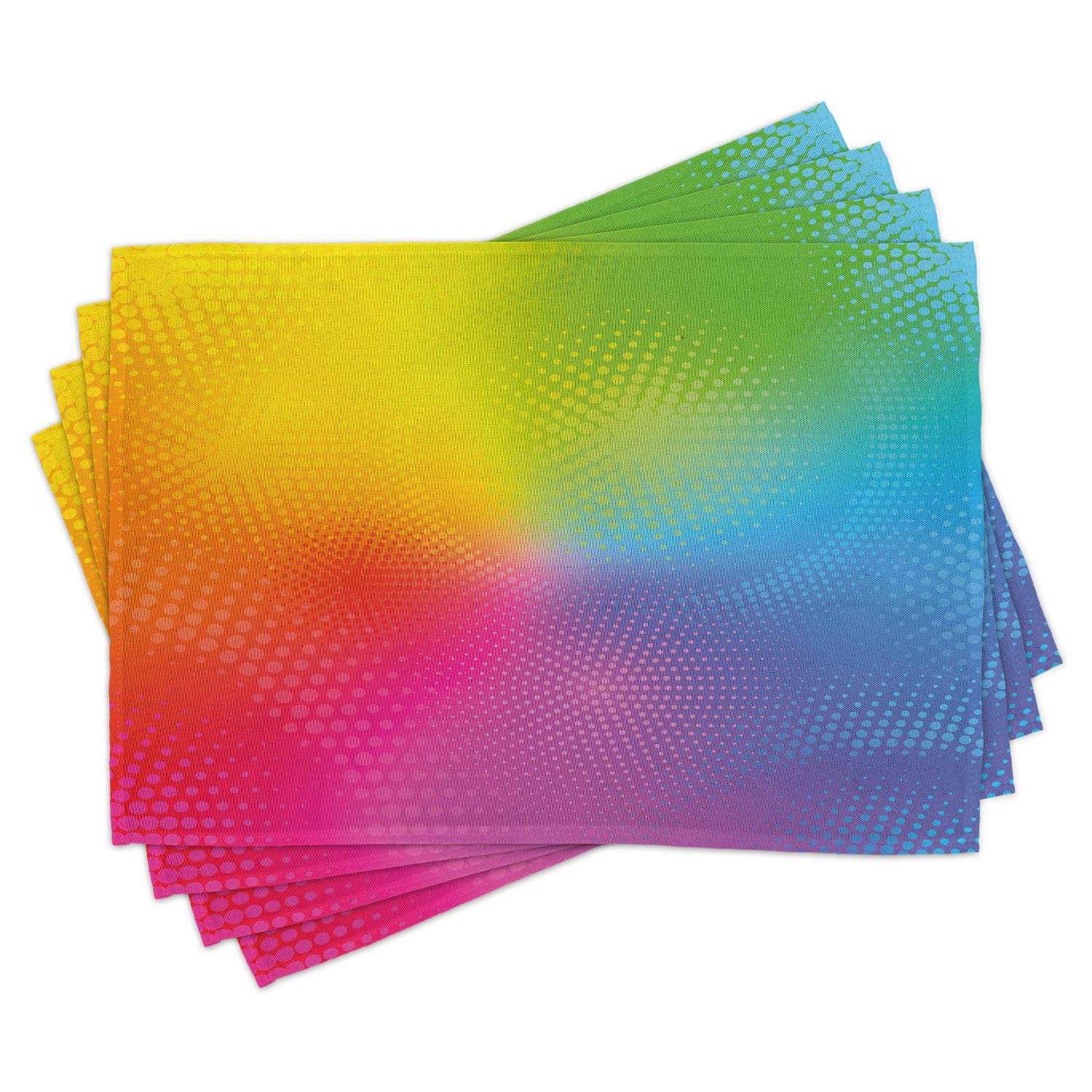 Ambesonne Rainbow Place Mats Set of 4 - Vibrant Neon Circles & Dots Design, Washable Fabric Table Mats for Dining Room Decor - Perfect for Parties, Breakfast Nook & Colorful Home Accents