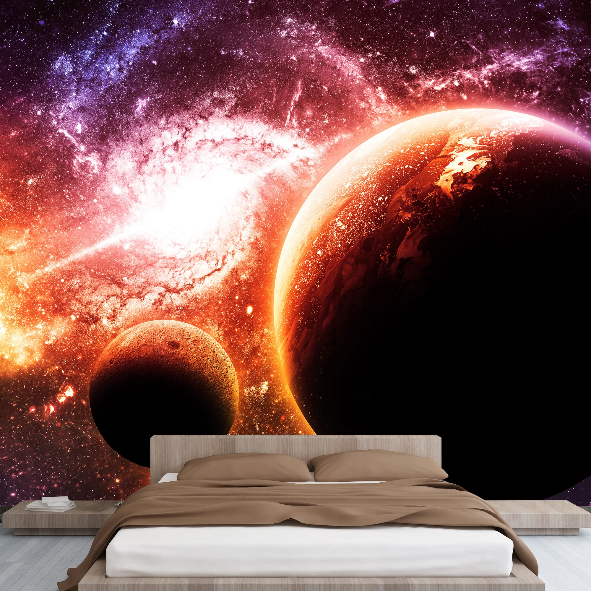 Removable Wallpaper Peel and Stick Wall Murals - Space Universe Planets Design (66x96 inches) for Bedroom Decor, Living Room, Nursery & Home Office