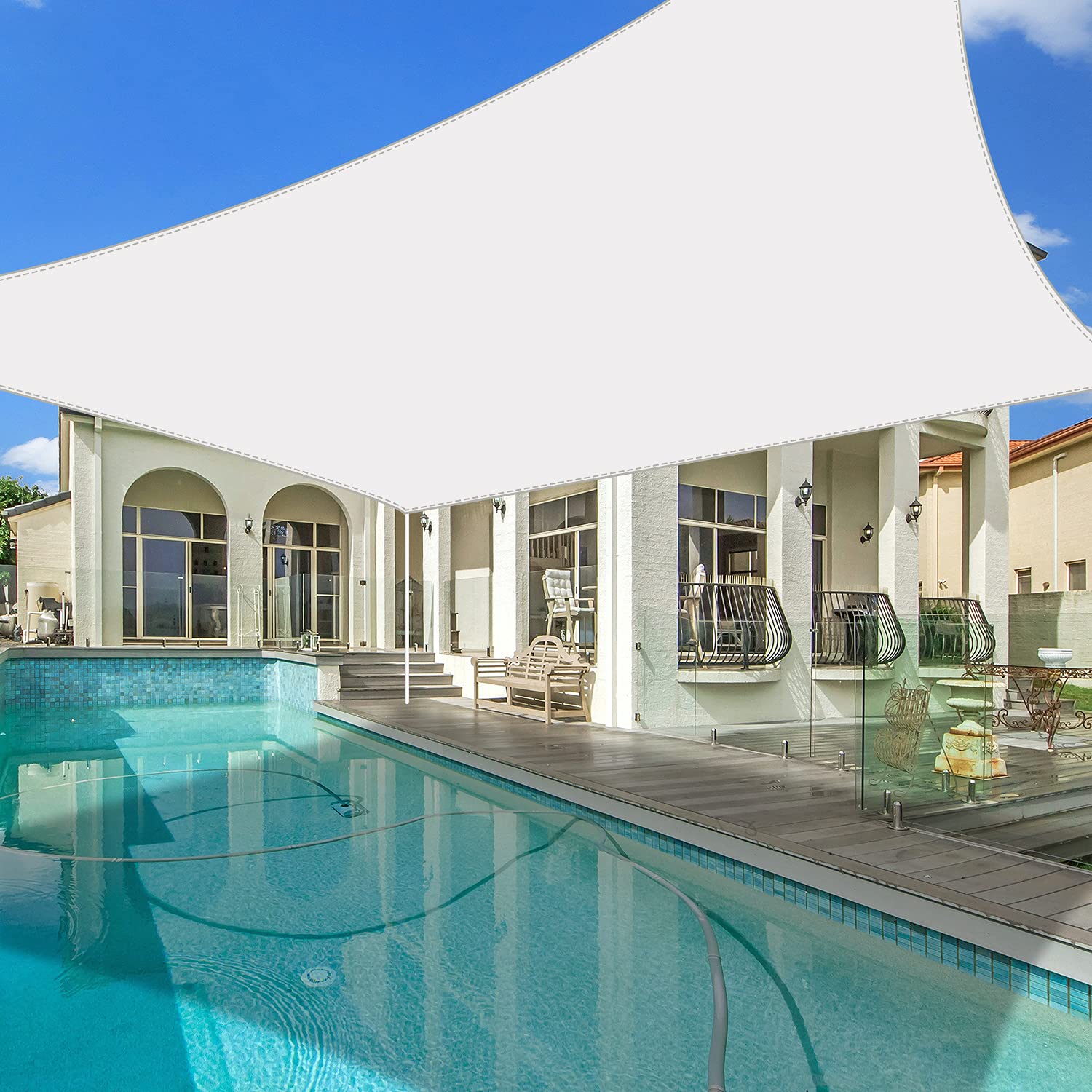 6.5' x 10' Rectangle White UV Block Waterproof Shade Sail - Sun Canopy for Backyard, Patio, Garden & Pool Area - Outdoor Sun Protection & Cooling Solution