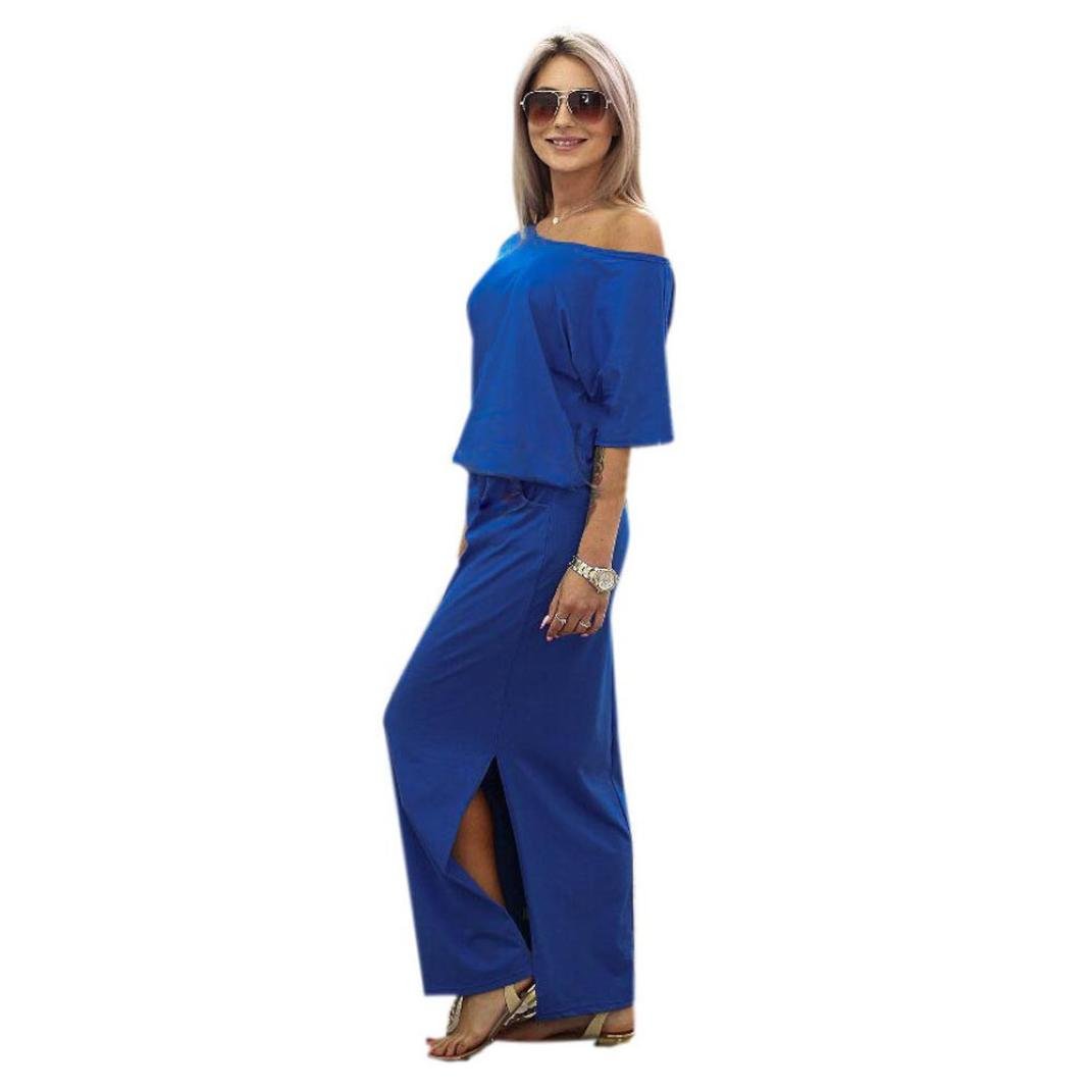 Women's Cold Shoulder Solid Split Long Maxi Evening Party Dress with Pockets - Elegant & Comfortable for Weddings, Prom, Cocktail Parties & Special Occasions