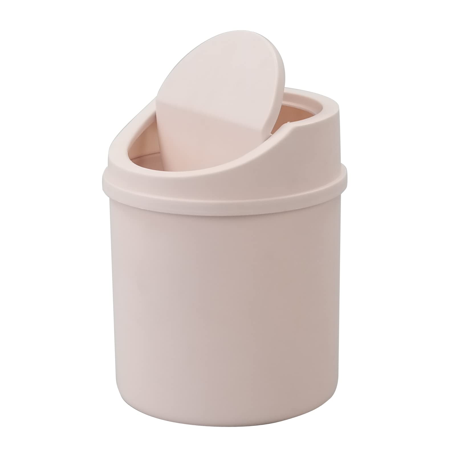 2L Plastic Mini Desktop Trash Can with Swing Lid - Small Waste Bin for Office, Bedroom, Bathroom - Pink Tiny Garbage Can for Home & Workspace Organization