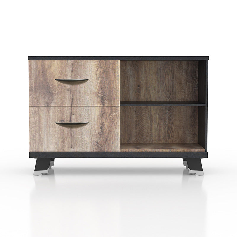 HALDIS 120cm Small Credenza Cabinet - Warm Oak & Black Finish for Living Room, Bedroom, or Office Storage