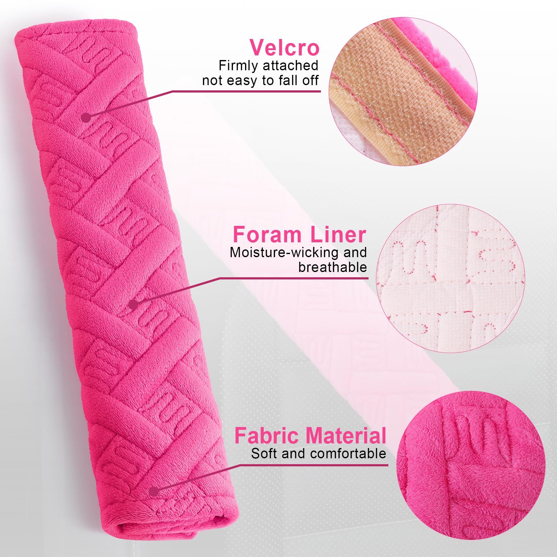 JUSTTOP 2-Pack Universal Car Seat Belt Pads - Soft Shoulder Strap Covers for Comfortable Driving - Car Interior Accessories (Deep Pink) - Perfect for Long Trips, Commuting and Daily Driving Comfort
