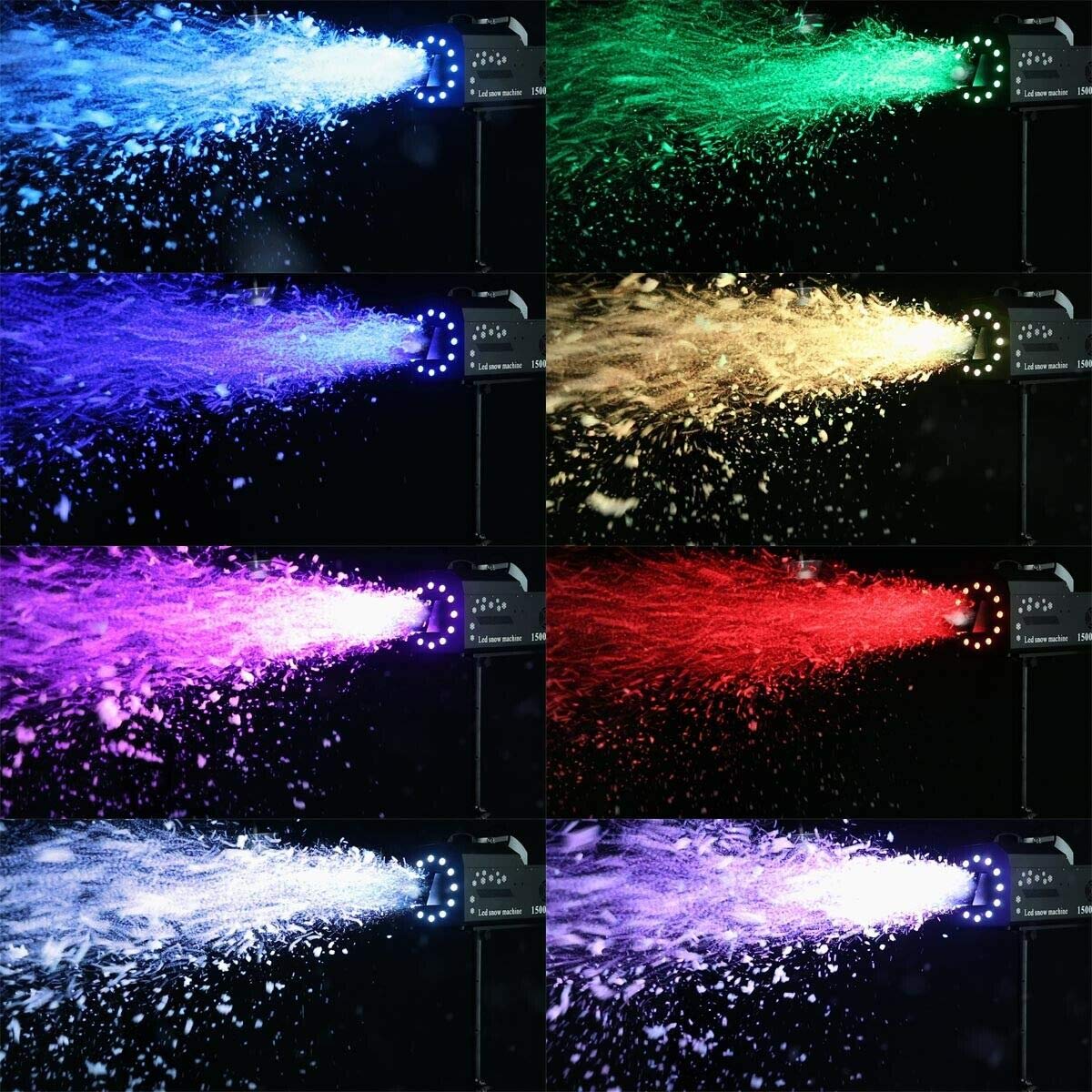 1500W Professional Stage Snow Maker Machine with DMX512 Control & RGB LED Lights - Remote Included for DJ Parties, Christmas Events, and Winter Themed Shows