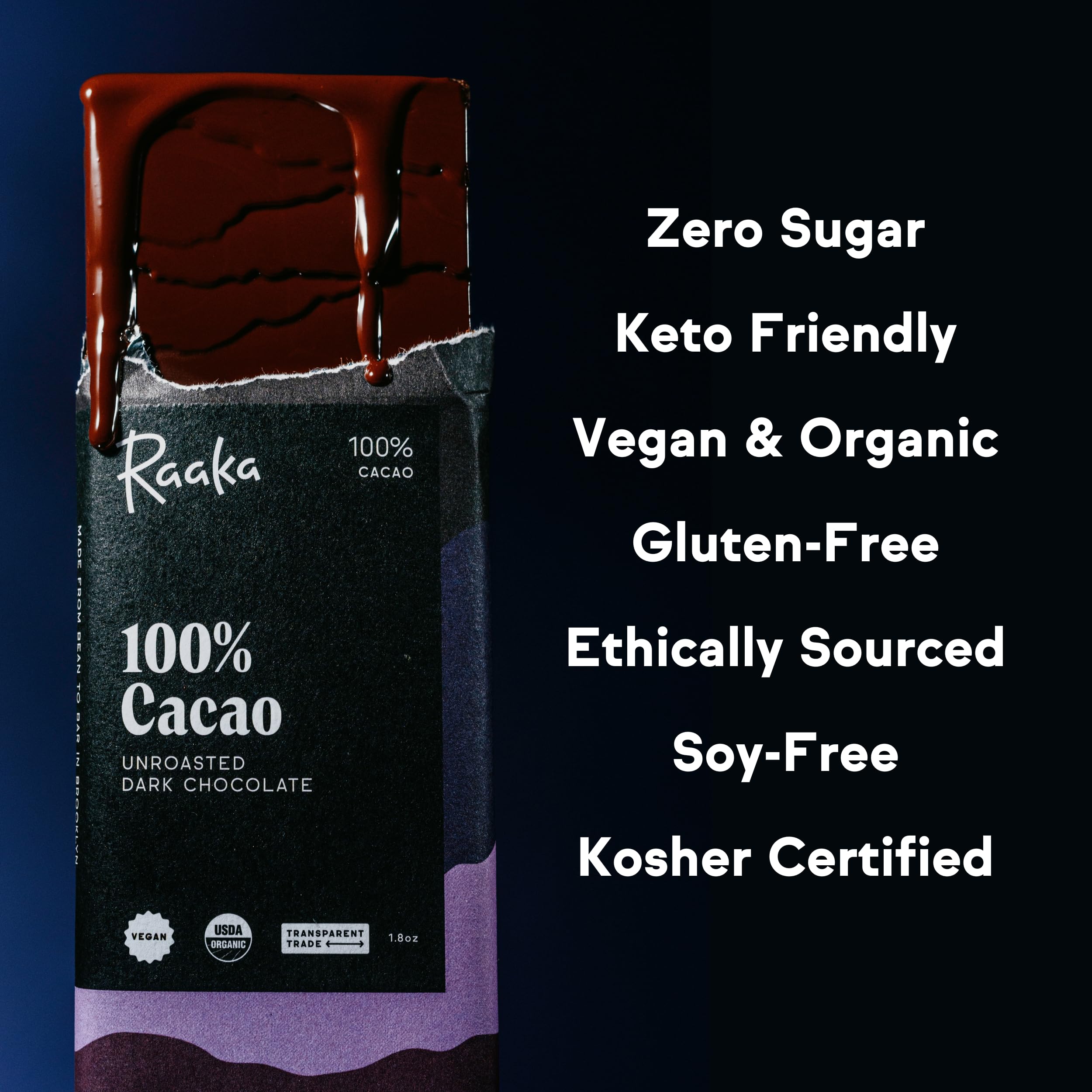 Organic Raaka 100% Dark Chocolate Bars - Unsweetened, Sugar Free, Pure Cacao, Vegan, Keto, Gluten Free, Soy Free, Kosher - 3-Pack (1.8oz Each) for Baking, Cooking & Healthy Snacking