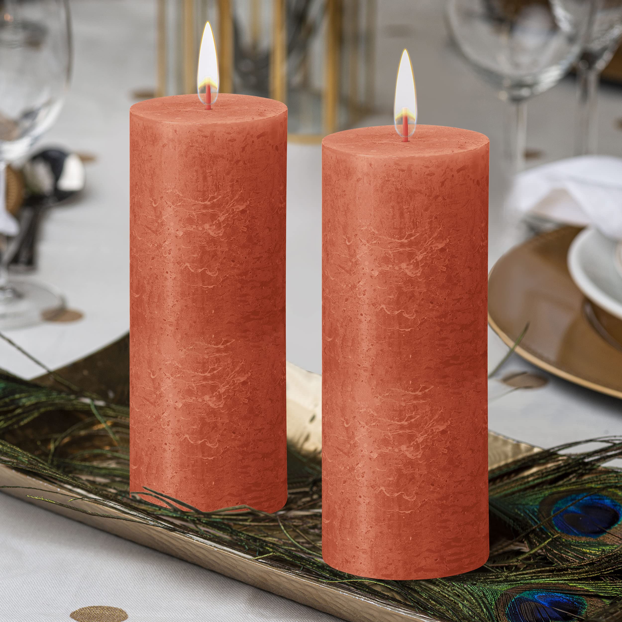 BOLSIUS 4-Pack Orange Rustic Pillar Candles - 2.75 x 7.5 Inches Long-Lasting Unscented Candles - Premium European Quality Plant-Based Wax - Dripless Smokeless 85-Hour Burn Time - Perfect for Weddings, Parties, Home Decor, and Romantic Dinners