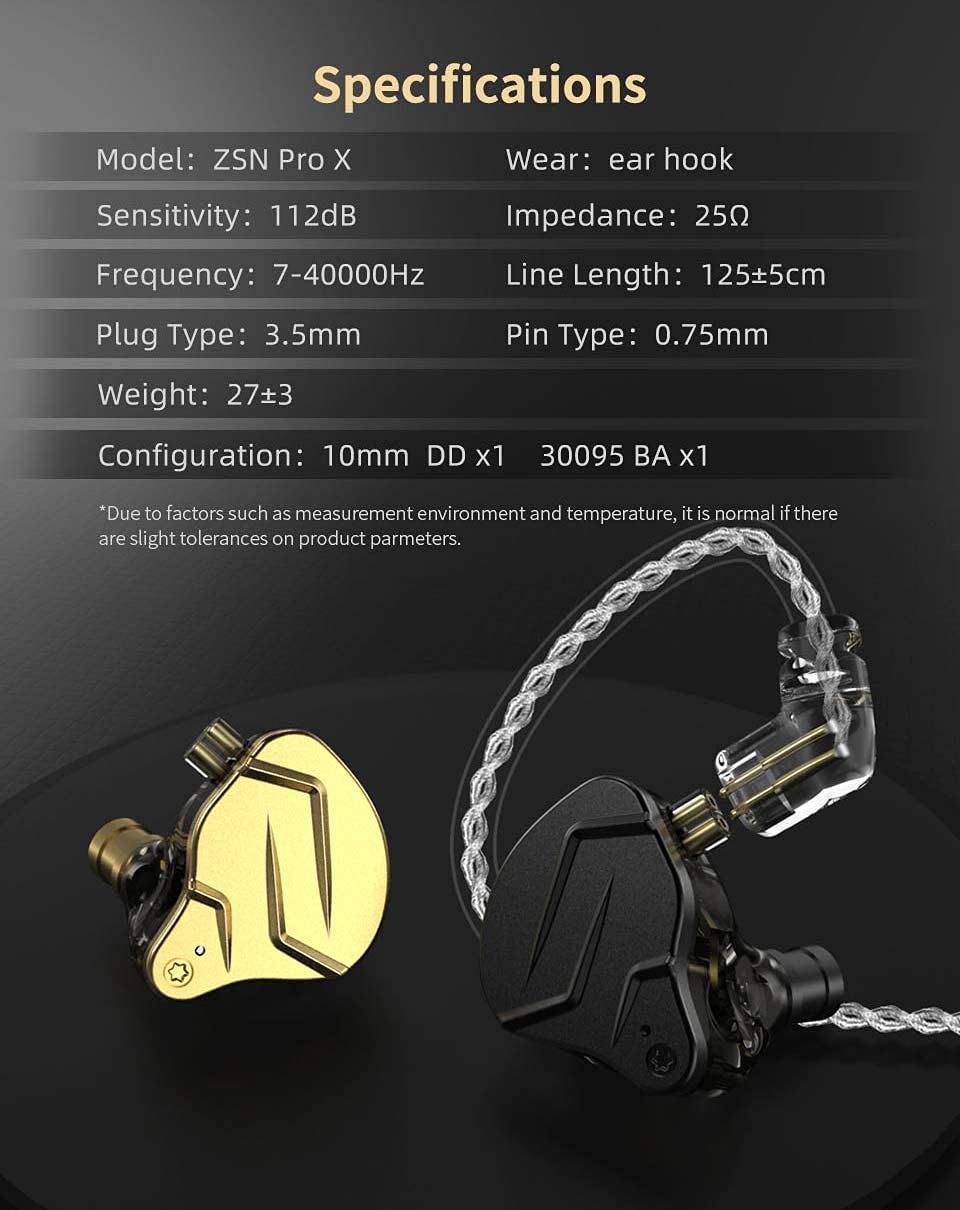 KINBOOFI KZ ZSN PRO X HiFi In-Ear Monitor Earphones - 1BA + 1DD Dual Driver, Professional Studio Headphones for Drummers & Musicians, Removable C-Pin Cable (No Mic, Dark Black) - Perfect for Church Performances, Live Music & Studio Recording