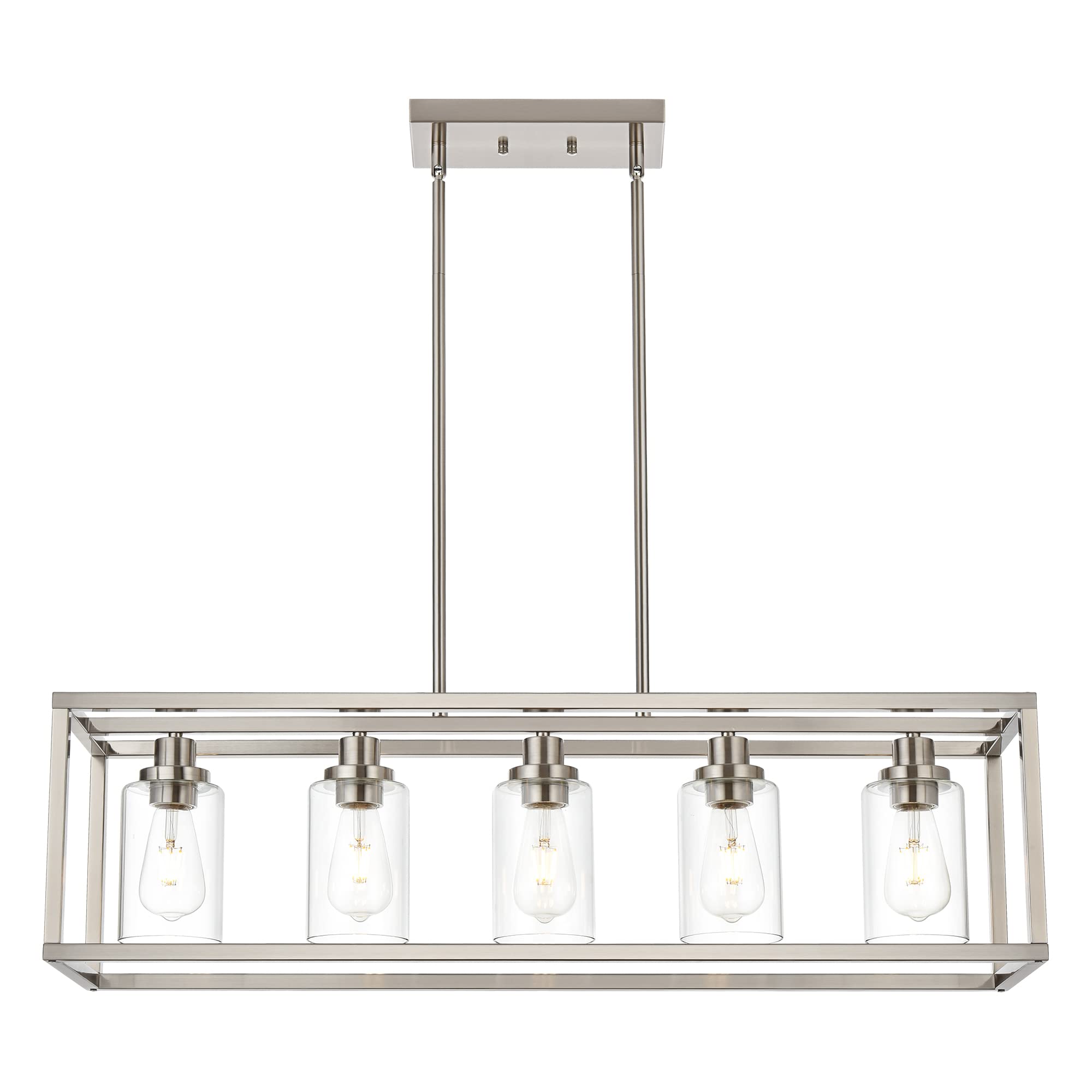 MELUCEE 5-Light Modern Brushed Nickel Pendant Light - Clear Glass Shade Contemporary Chandelier for Dining Room, Kitchen Island, Living Room & Bedroom | Elegant Hanging Lighting Fixture for Home Decor