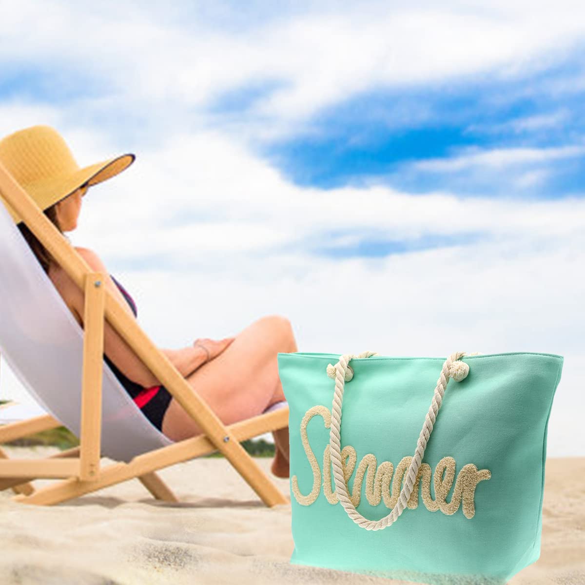 Large Beach Tote Bag for Women with Zipper - Waterproof Summer Beach Bag, Spacious Shoulder Handbag for Pool, Travel & Shopping - Perfect for Beach Vacations, Gym & Weekend Getaways