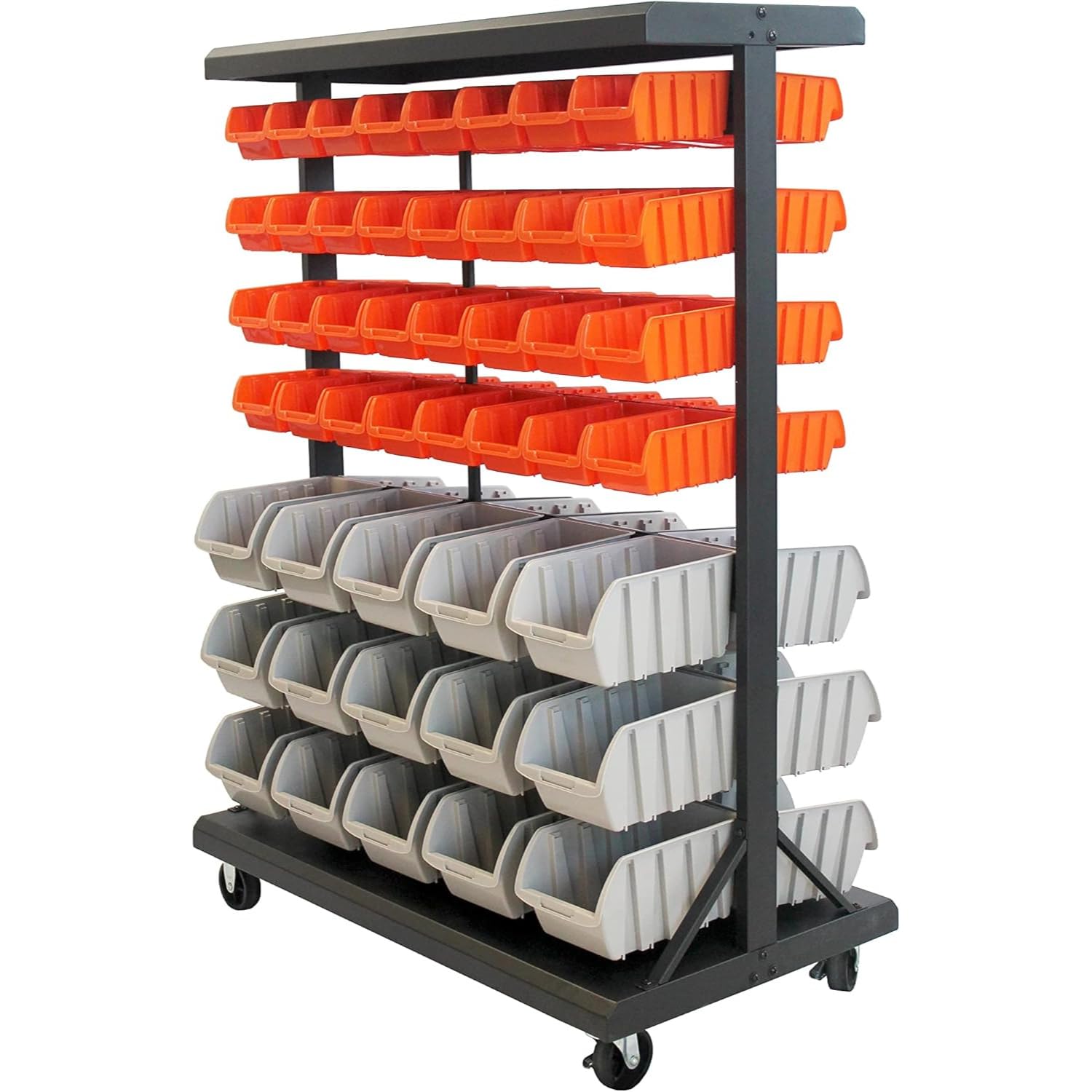 TRINITY EcoStorage 6-Tier Dual-Sided Rolling Bin Rack - Heavy Duty 330 Lbs Capacity with 94 Organizer Bins - 19.75