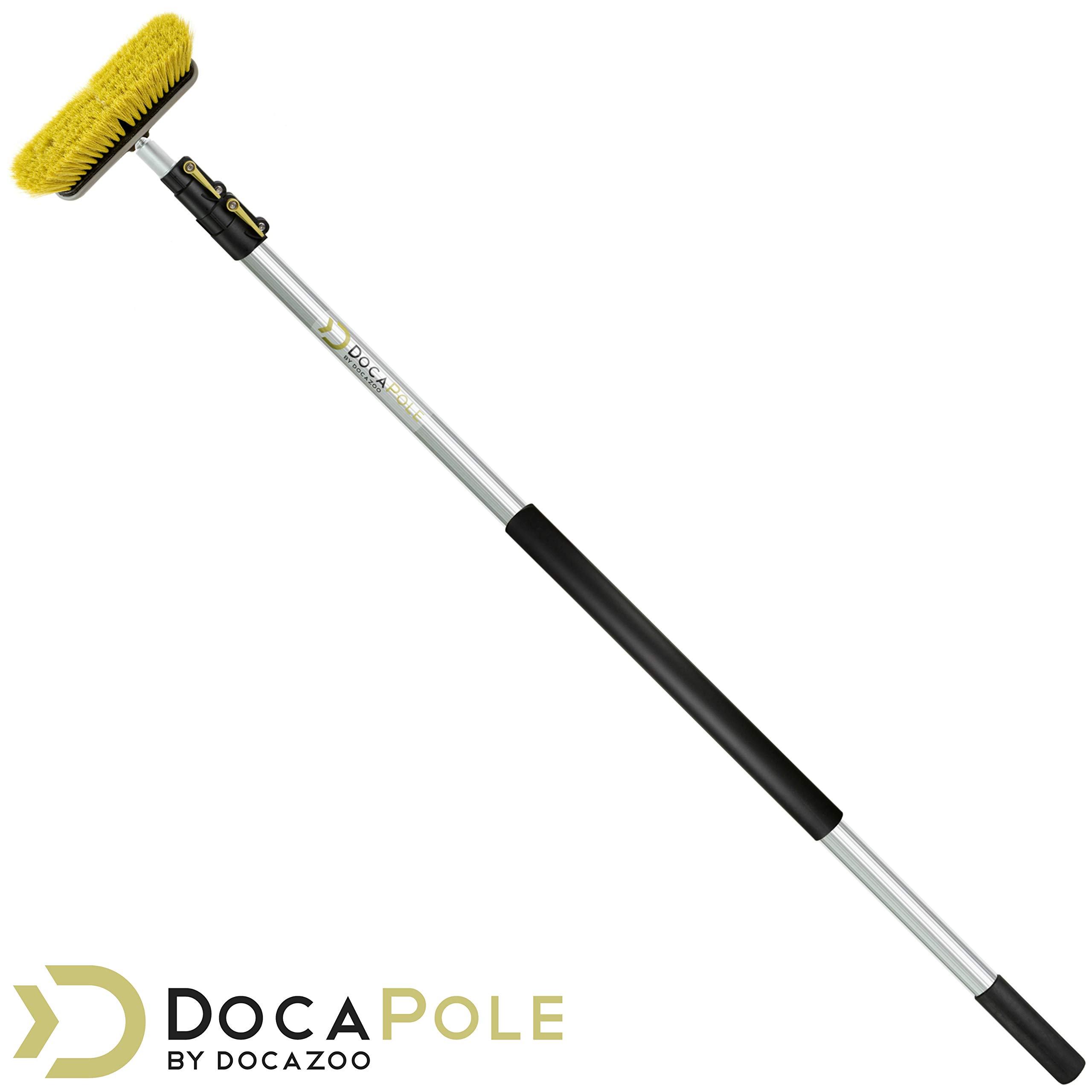 DOCA 5-12 Ft Long Handle Scrub Brush with Extension Pole - Heavy Duty Outdoor Cleaning Brush for Floors, Decks, Patios, Cars & Driveways - Medium Bristle Brush - Perfect for Deep Cleaning Tile, Concrete & Vinyl Surfaces