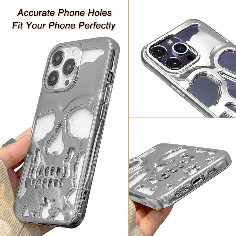 2023 Premium Metal Skull Phone Case for iPhone 13 - Luxury Hollow Design with Personality Carving | Protective Soft Cover for Everyday Use, Parties & Gifts