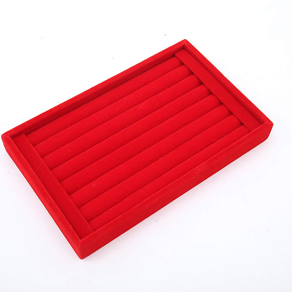 Velvet Jewelry Display Tray - 1-2 Piece Ring & Earring Organizer Box (8.86x5.7x1.2 Inch, Red) | Perfect for Jewelry Store, Boutique & Home Storage Organization